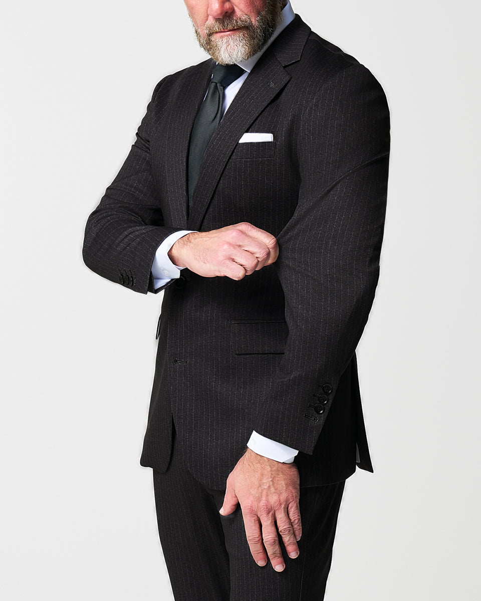 Athletic Fit Stretch Suit - Knit Charcoal Chalk Stripe