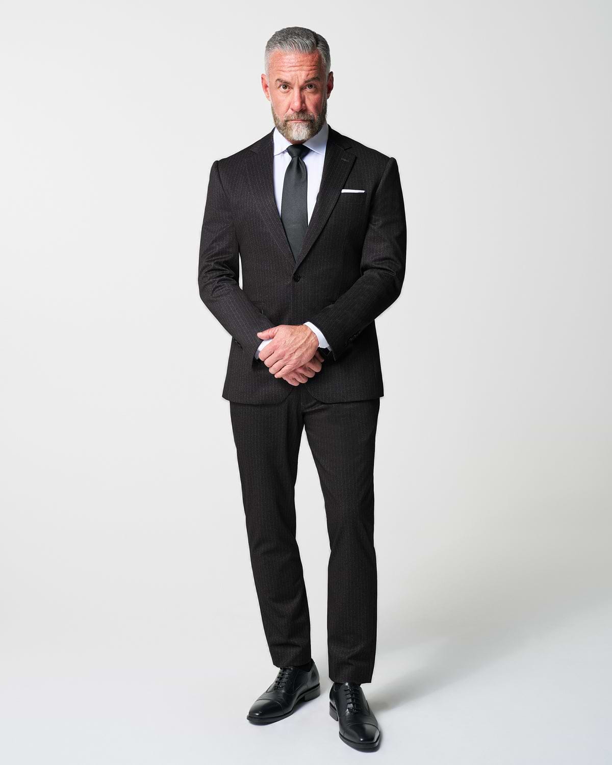 Athletic Fit Stretch Suit - Knit Charcoal Chalk Stripe