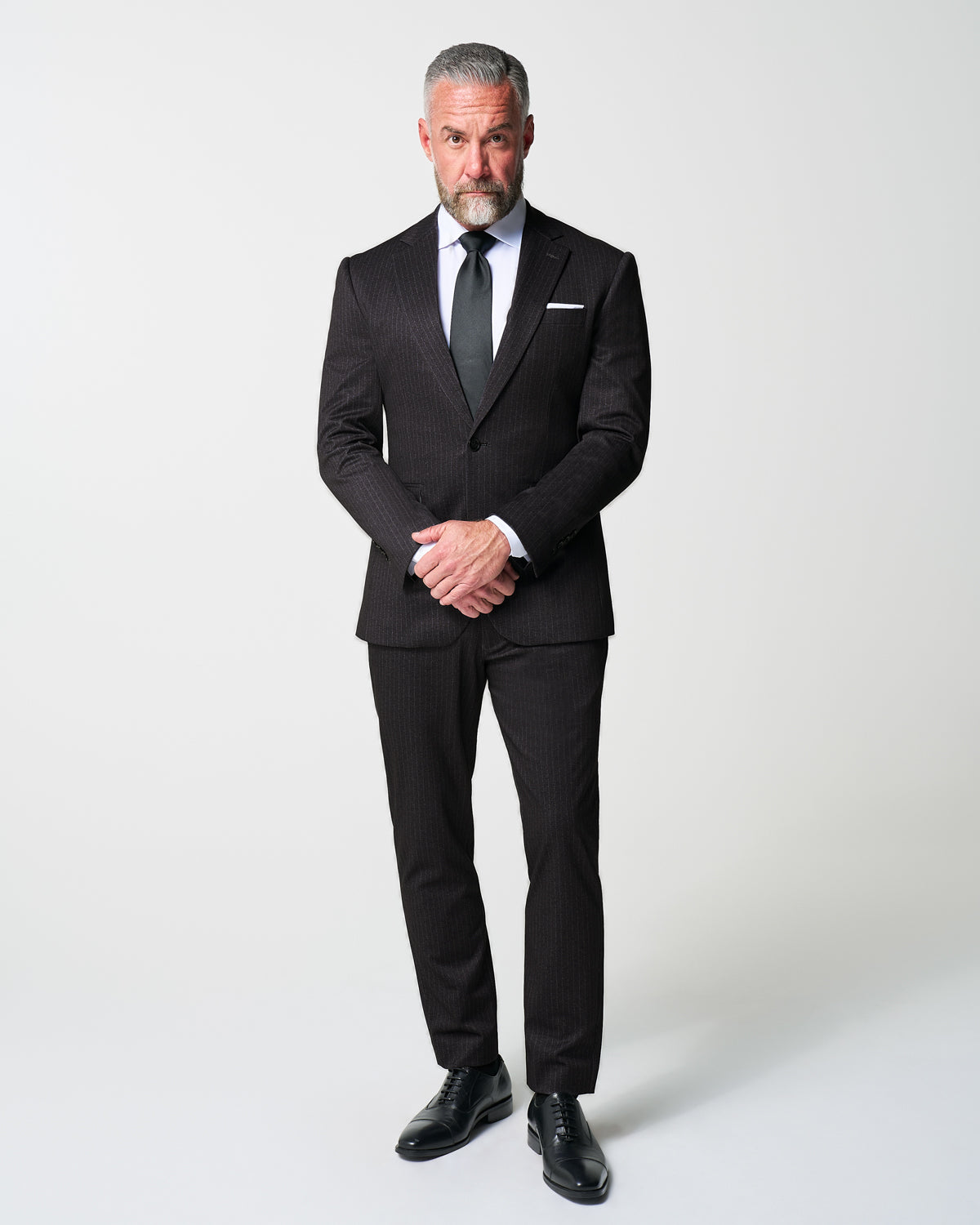 Athletic Fit Stretch Suit - Knit Charcoal Chalk Stripe