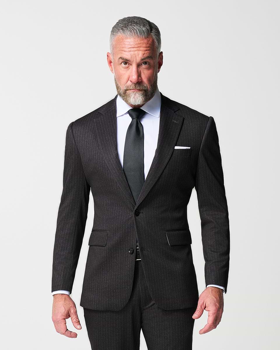 Athletic Fit Stretch Suit - Knit Charcoal Chalk Stripe