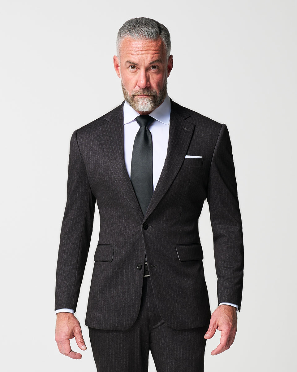 Athletic Fit Stretch Suit - Knit Charcoal Chalk Stripe