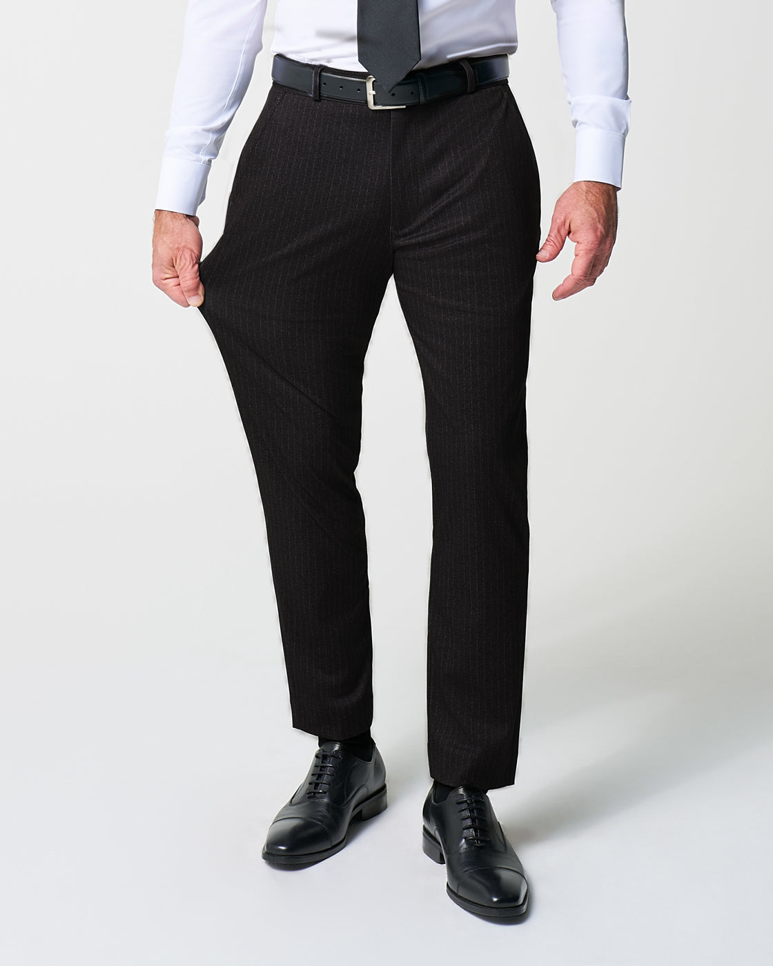 Athletic Fit Stretch Suit - Knit Charcoal Chalk Stripe