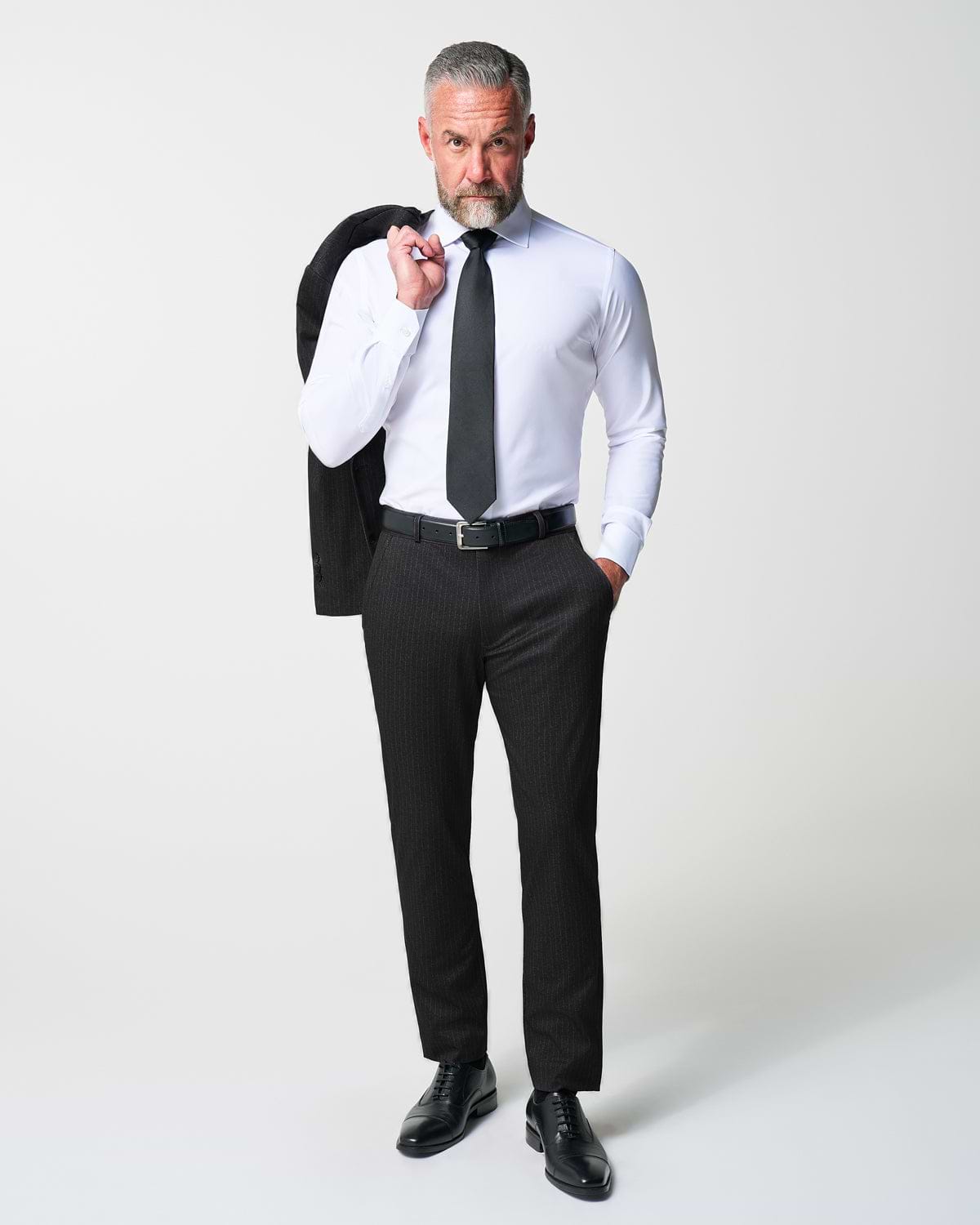 Athletic Fit Stretch Suit - Knit Charcoal Chalk Stripe