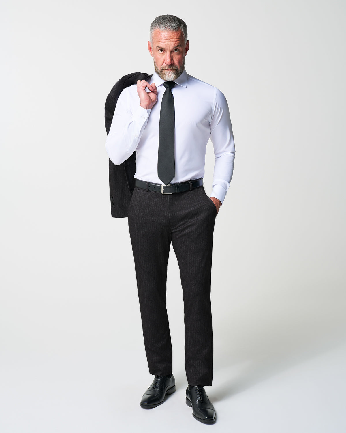 Athletic Fit Stretch Suit - Knit Charcoal Chalk Stripe