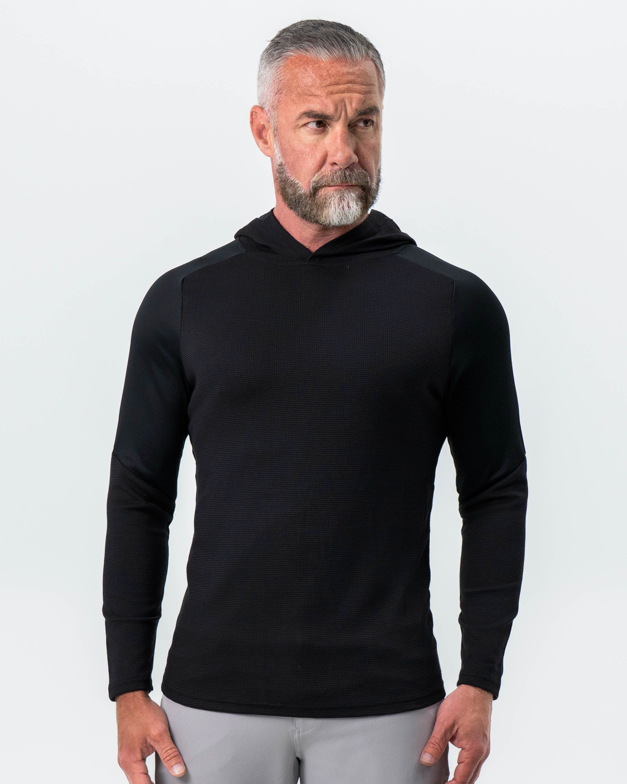 Waffle Knit Hoodie - Black