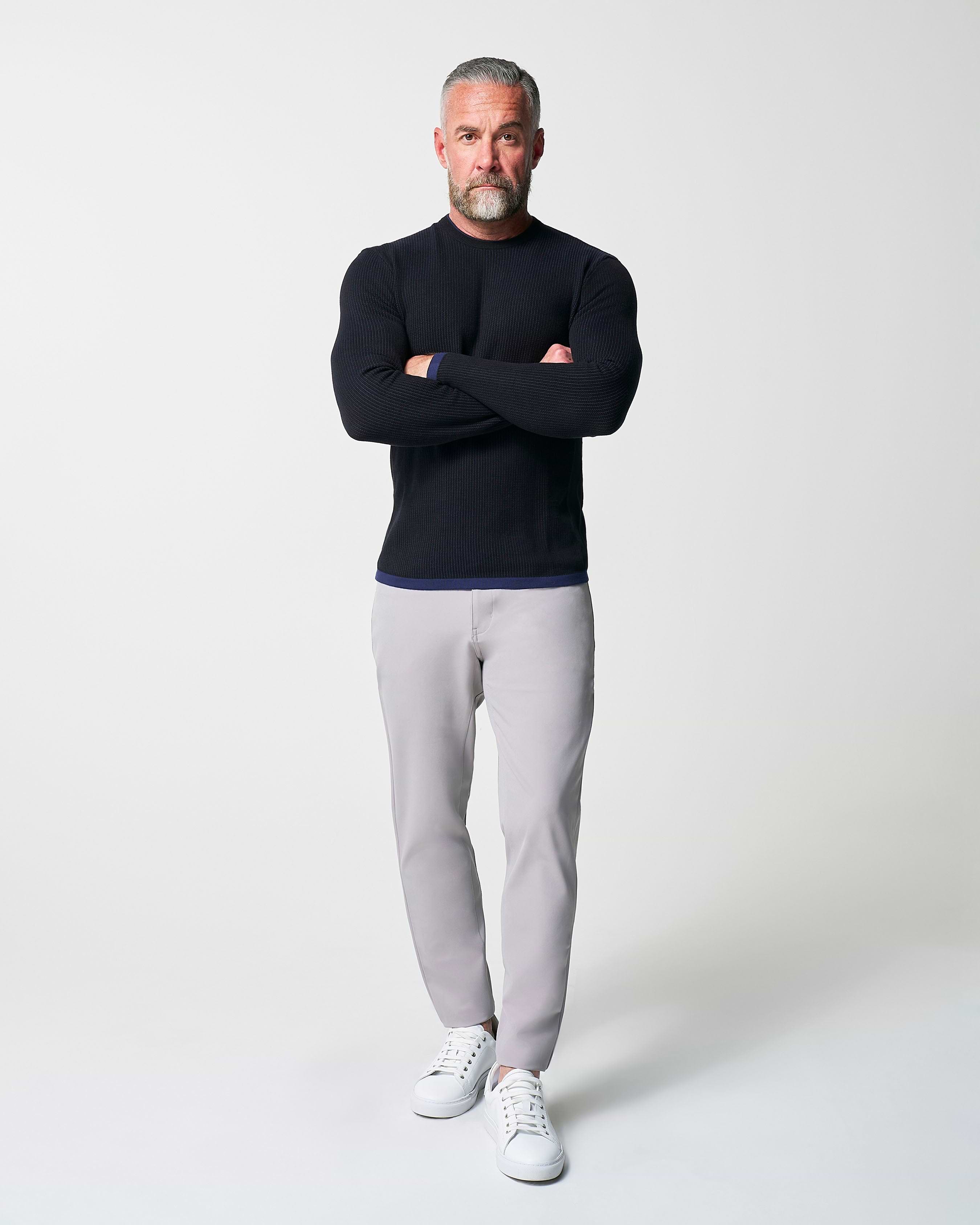 Lightweight Ribbed Knit Crewneck Sweater - Navy & Black