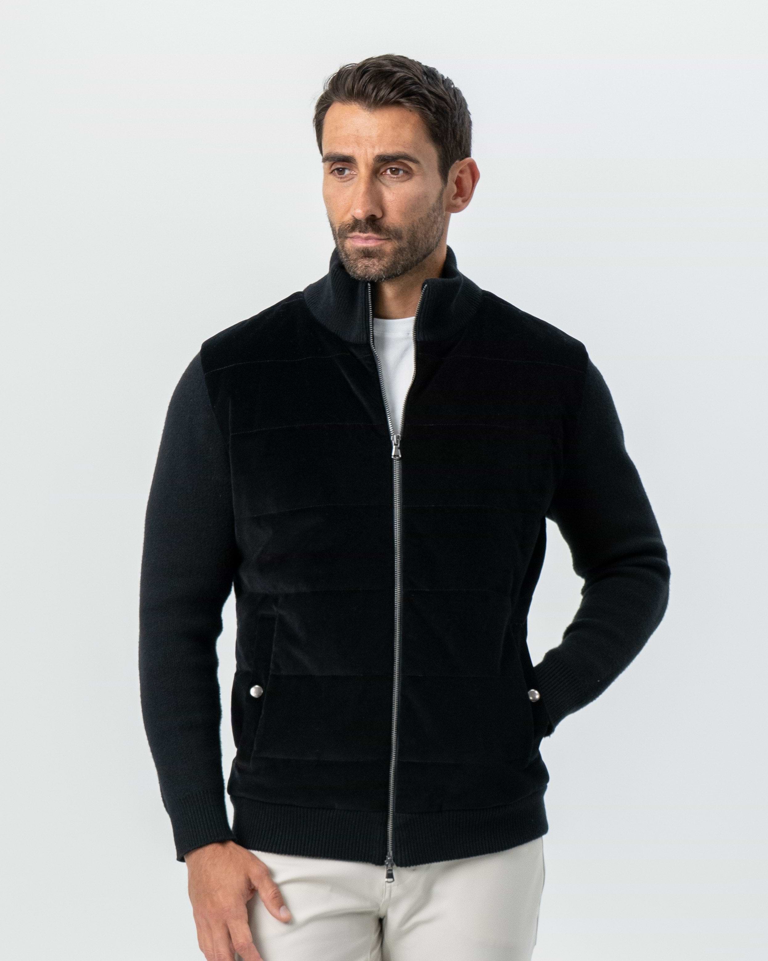 Corduroy Knit Zip Jacket - Black