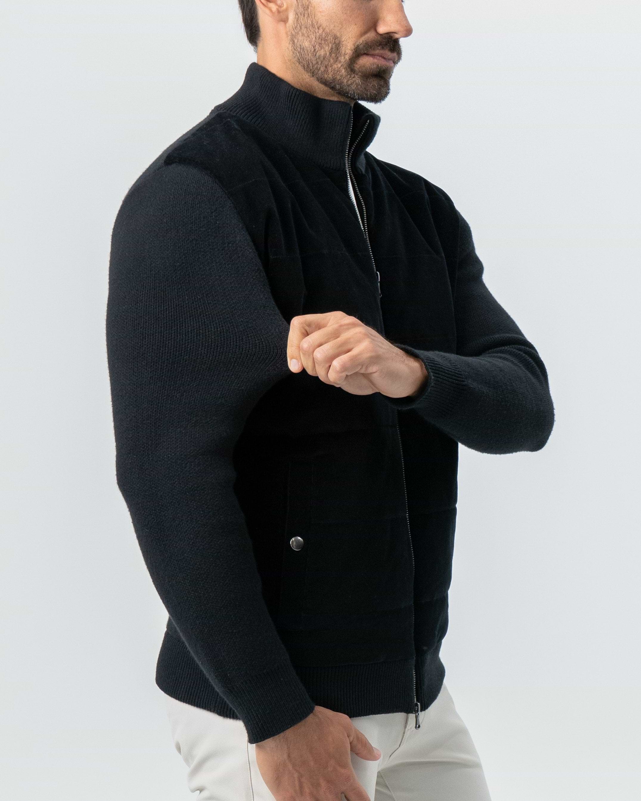 Corduroy Knit Zip Jacket - Black