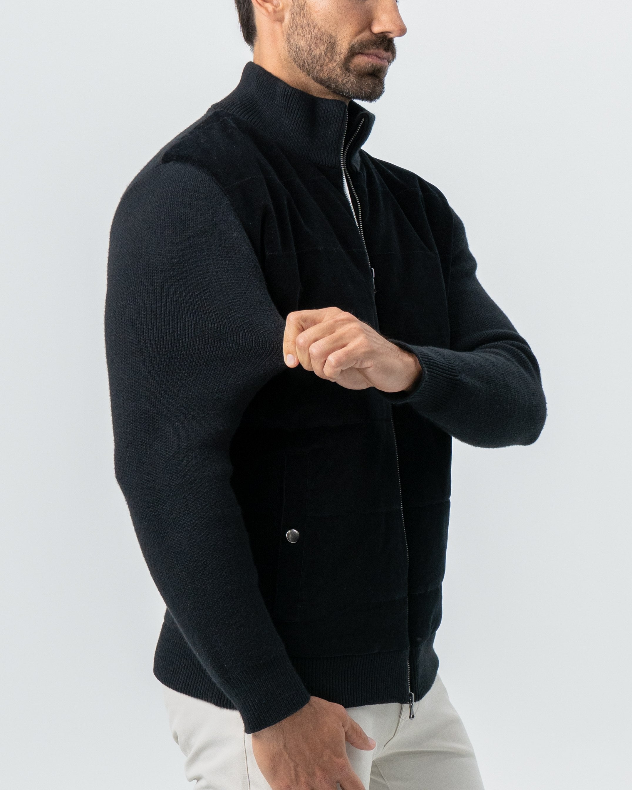 Corduroy Knit Zip Jacket - Black