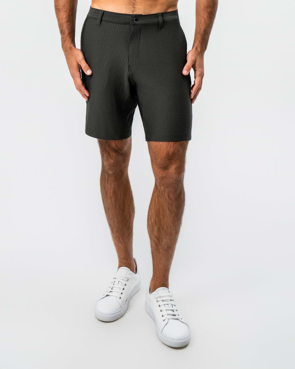 Athletic Fit Shorts - Army Green Seersucker