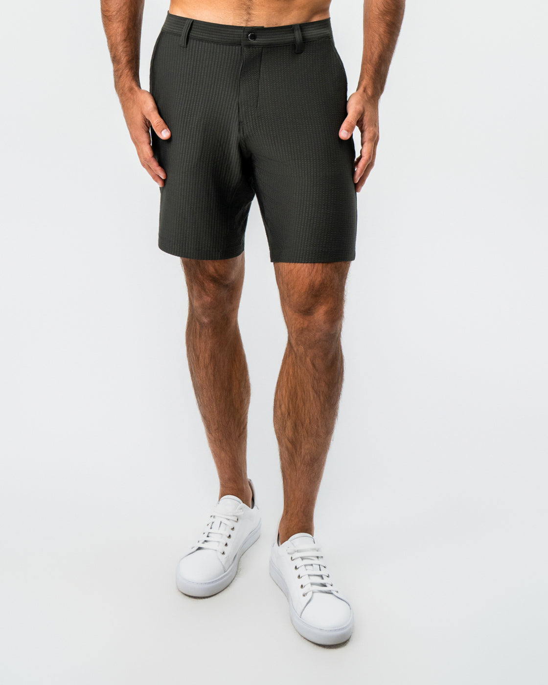 Athletic Fit Shorts - Army Green Seersucker