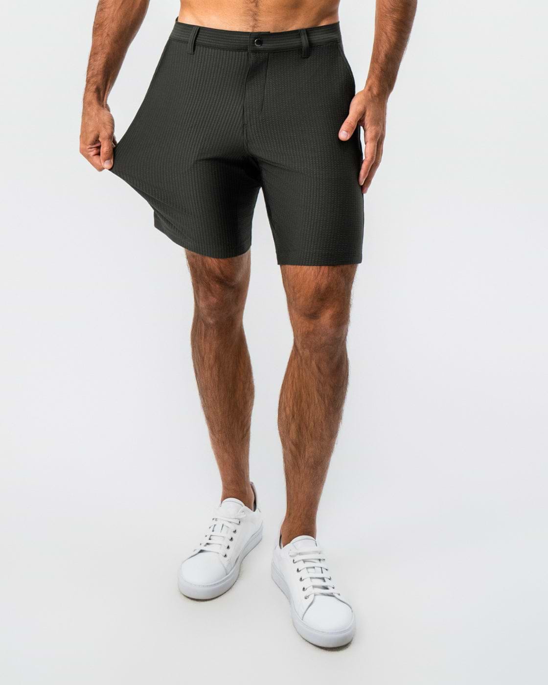 Athletic Fit Shorts - Army Green Seersucker