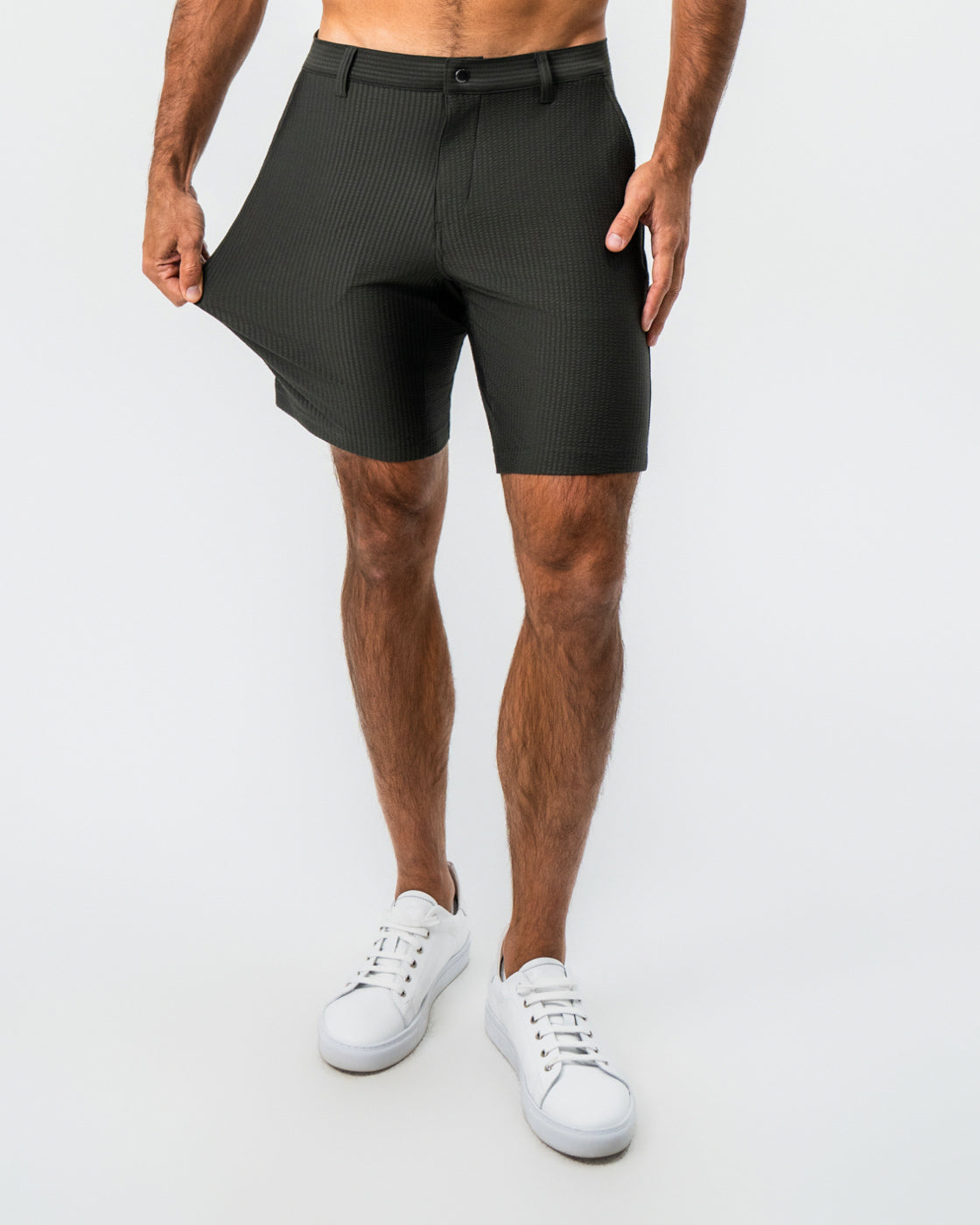Athletic Fit Shorts - Army Green Seersucker