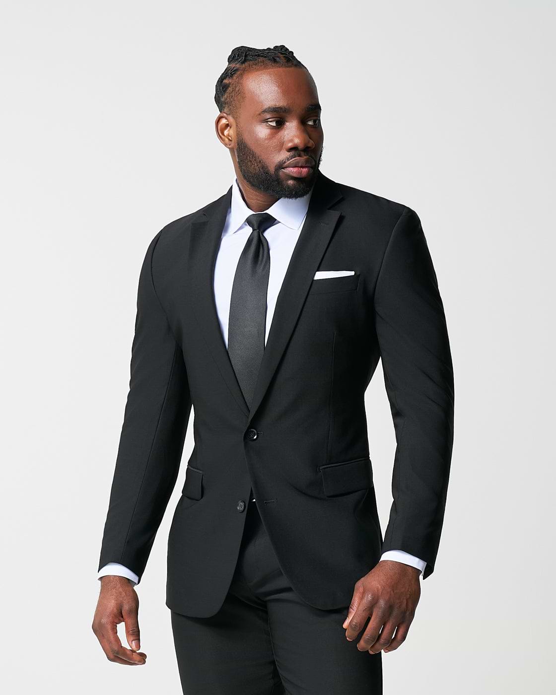 Athletic Fit Stretch Suit - Heathered Black