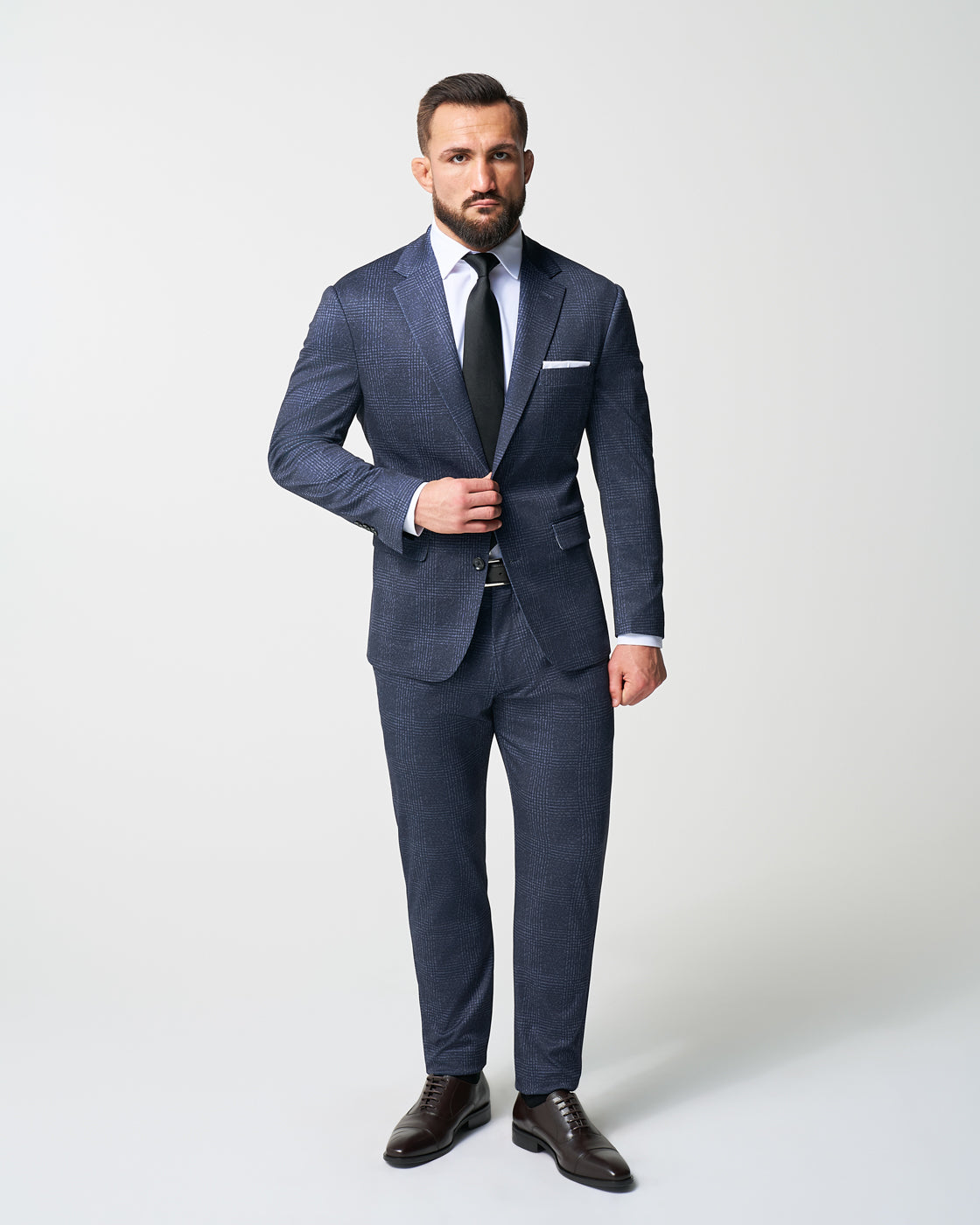 Athletic Fit Stretch Suit - Independence Blue Big Plaid