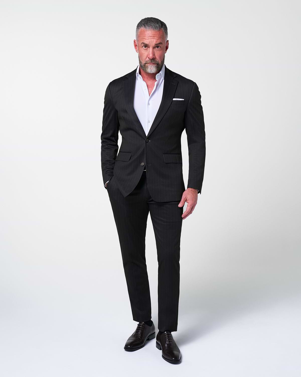 Athletic Fit Stretch Suit - Knit Navy & Grey Big Stripe