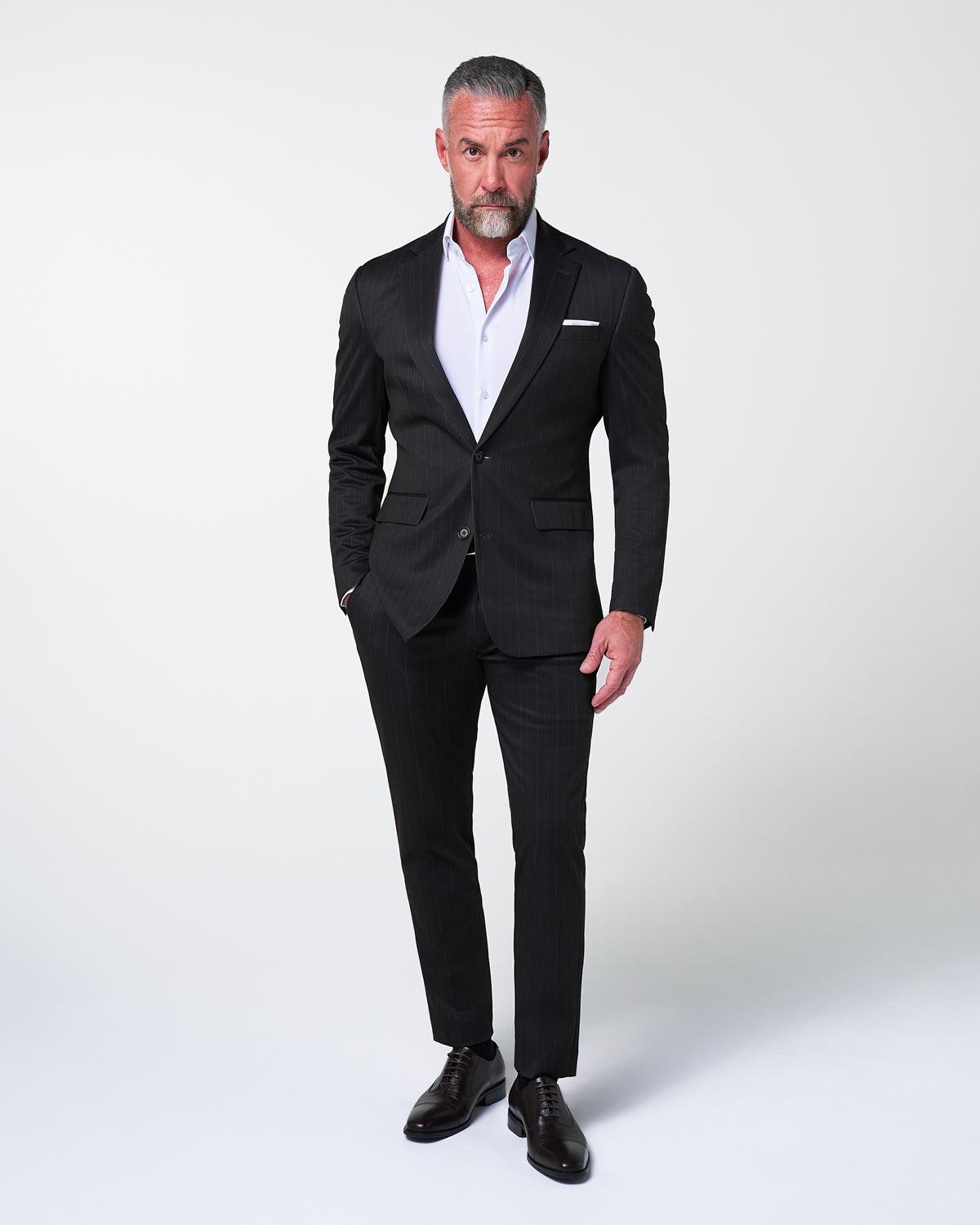 Athletic Fit Stretch Suit - Knit Navy & Grey Big Stripe