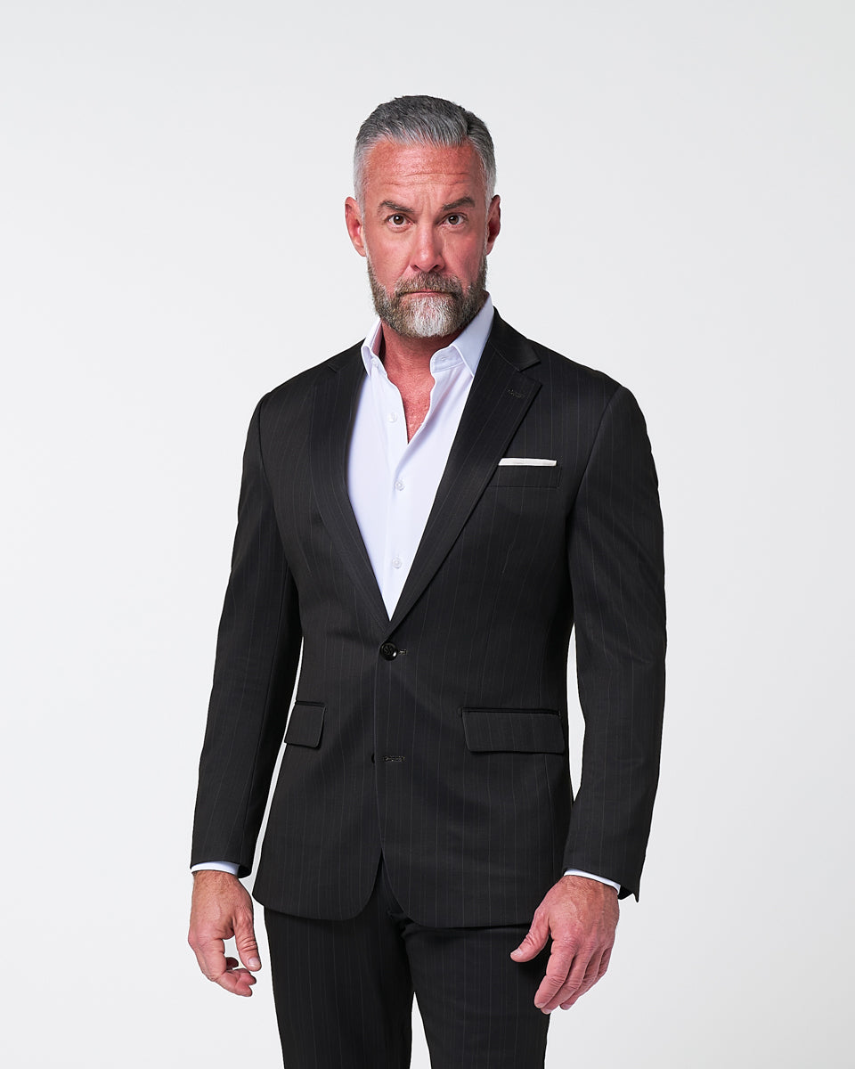 Athletic Fit Stretch Suit - Knit Navy & Grey Big Stripe