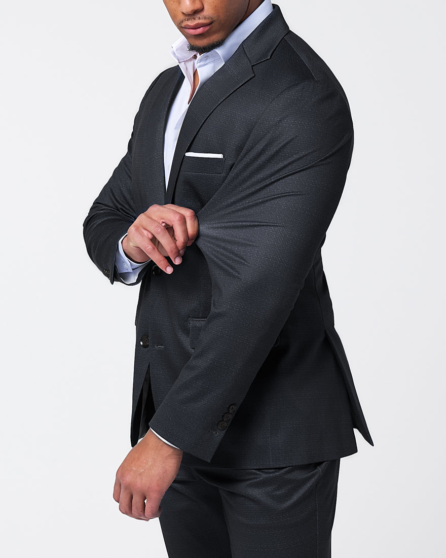 Athletic Fit Stretch Suit - Midnight Navy & Blue Microcheck