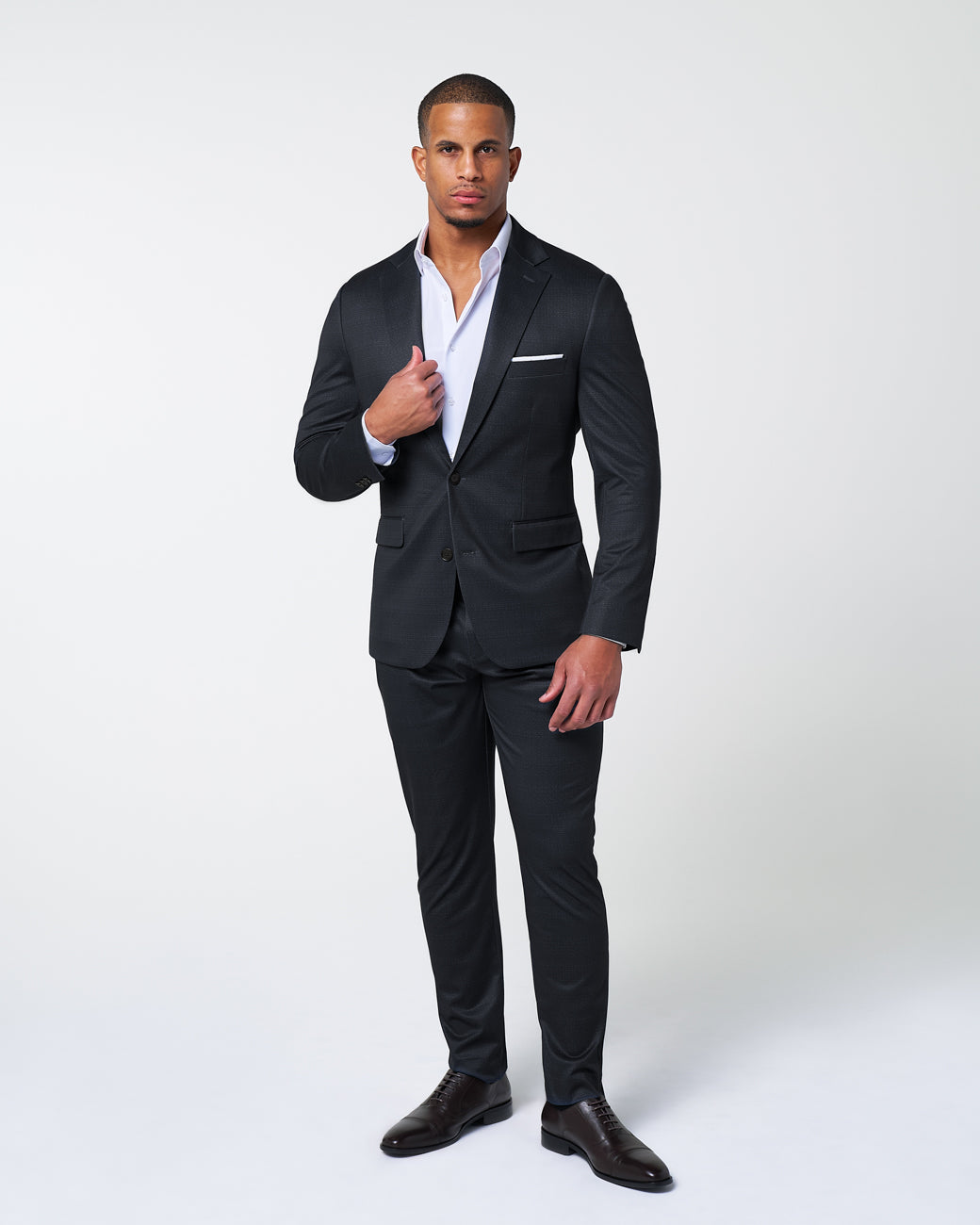 Athletic Fit Stretch Suit - Midnight Navy & Blue Microcheck