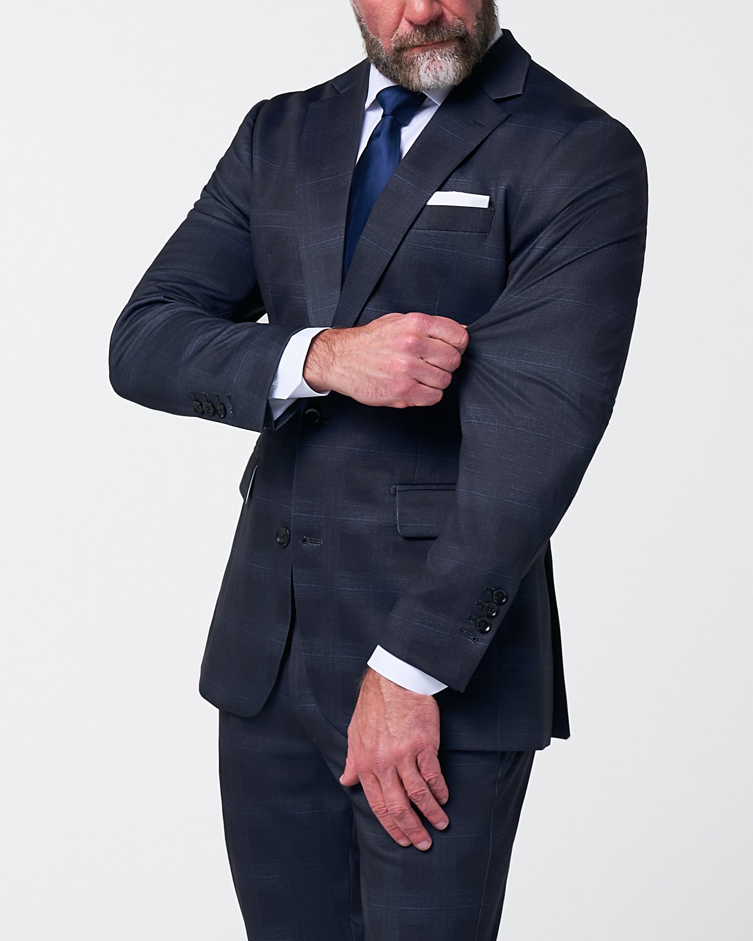 Athletic Fit Stretch Suit - Midnight Navy Plaid & Blue Plaid