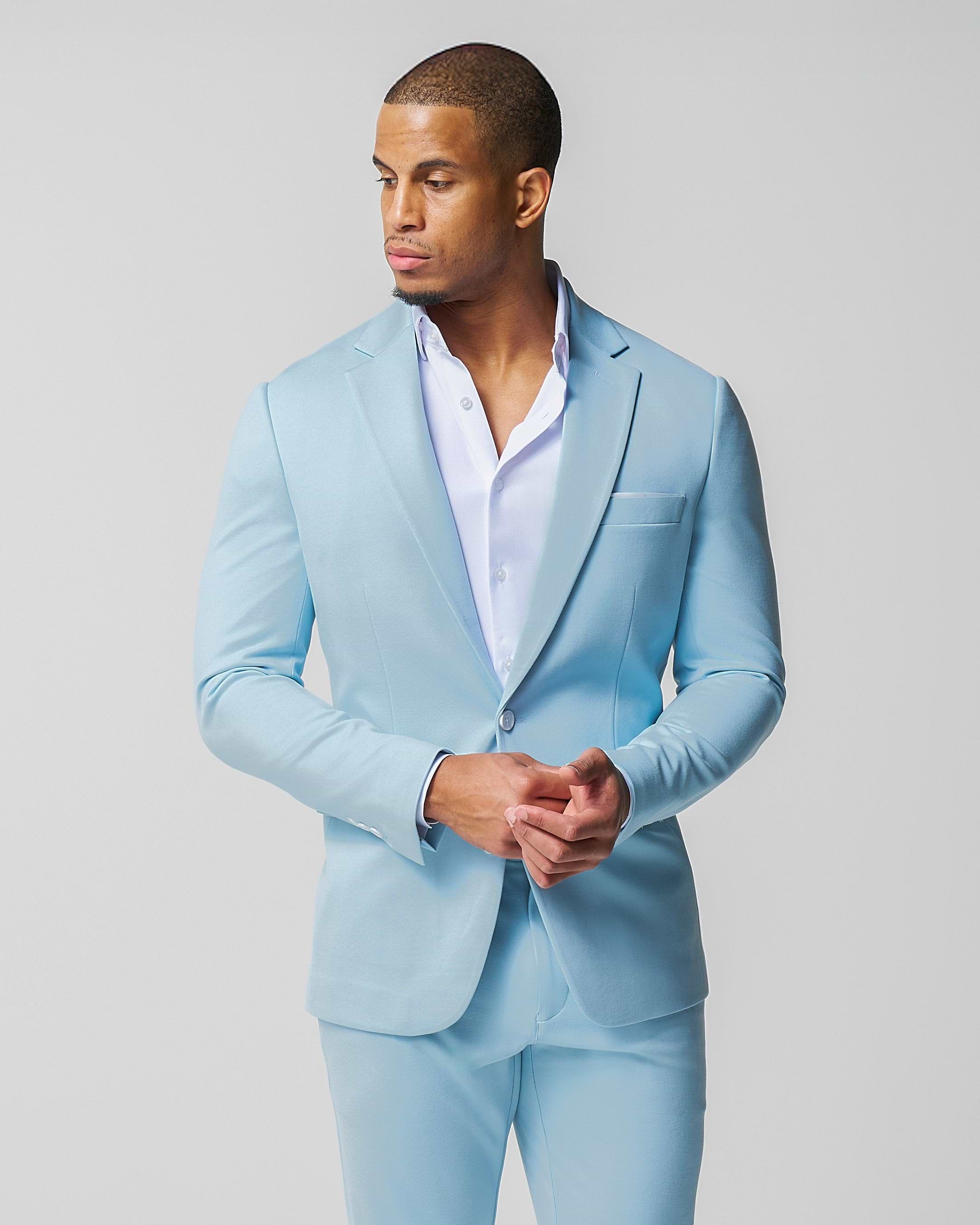 Athletic Fit Stretch Suit - Solid Cool Blue