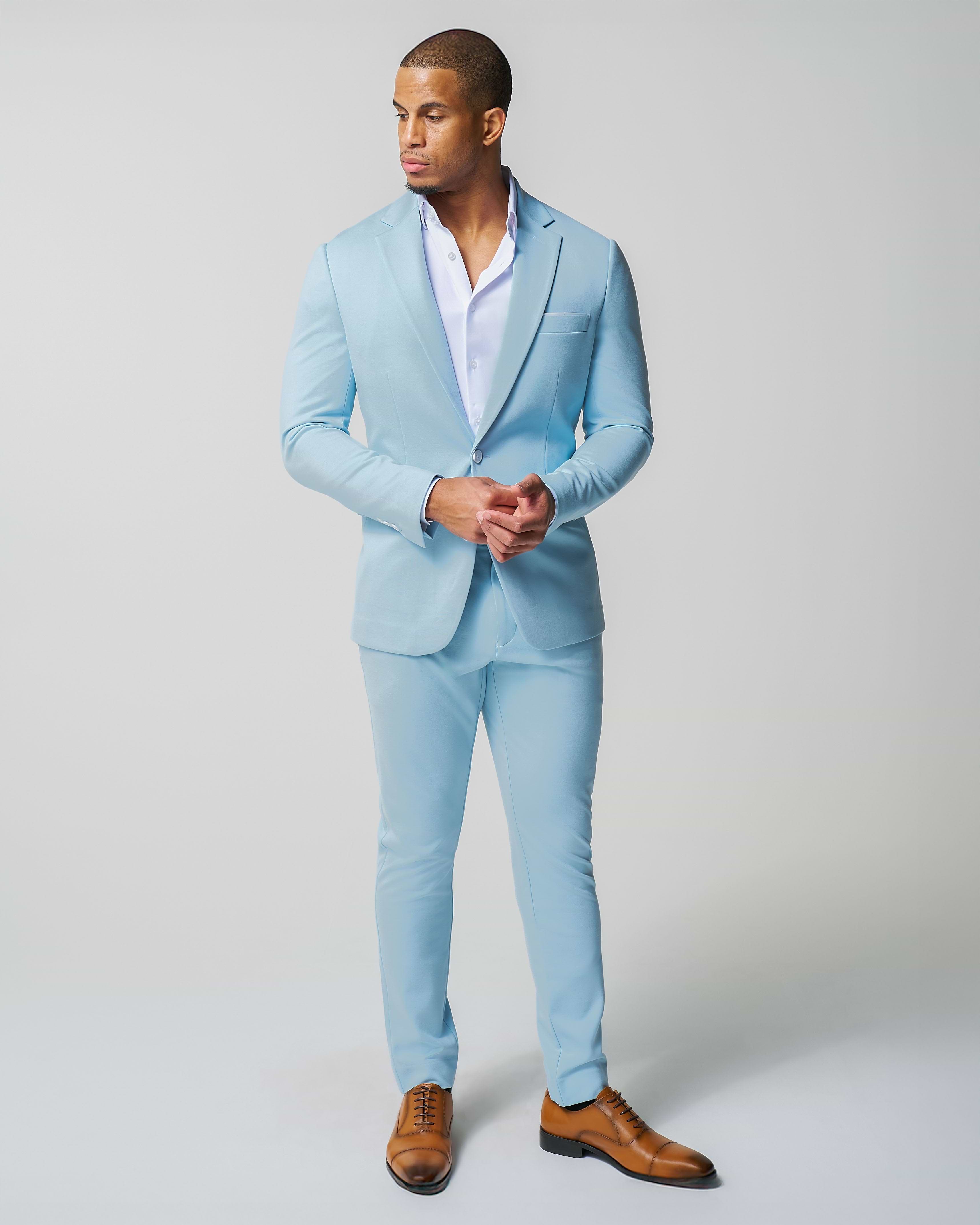 Athletic Fit Stretch Suit - Solid Cool Blue