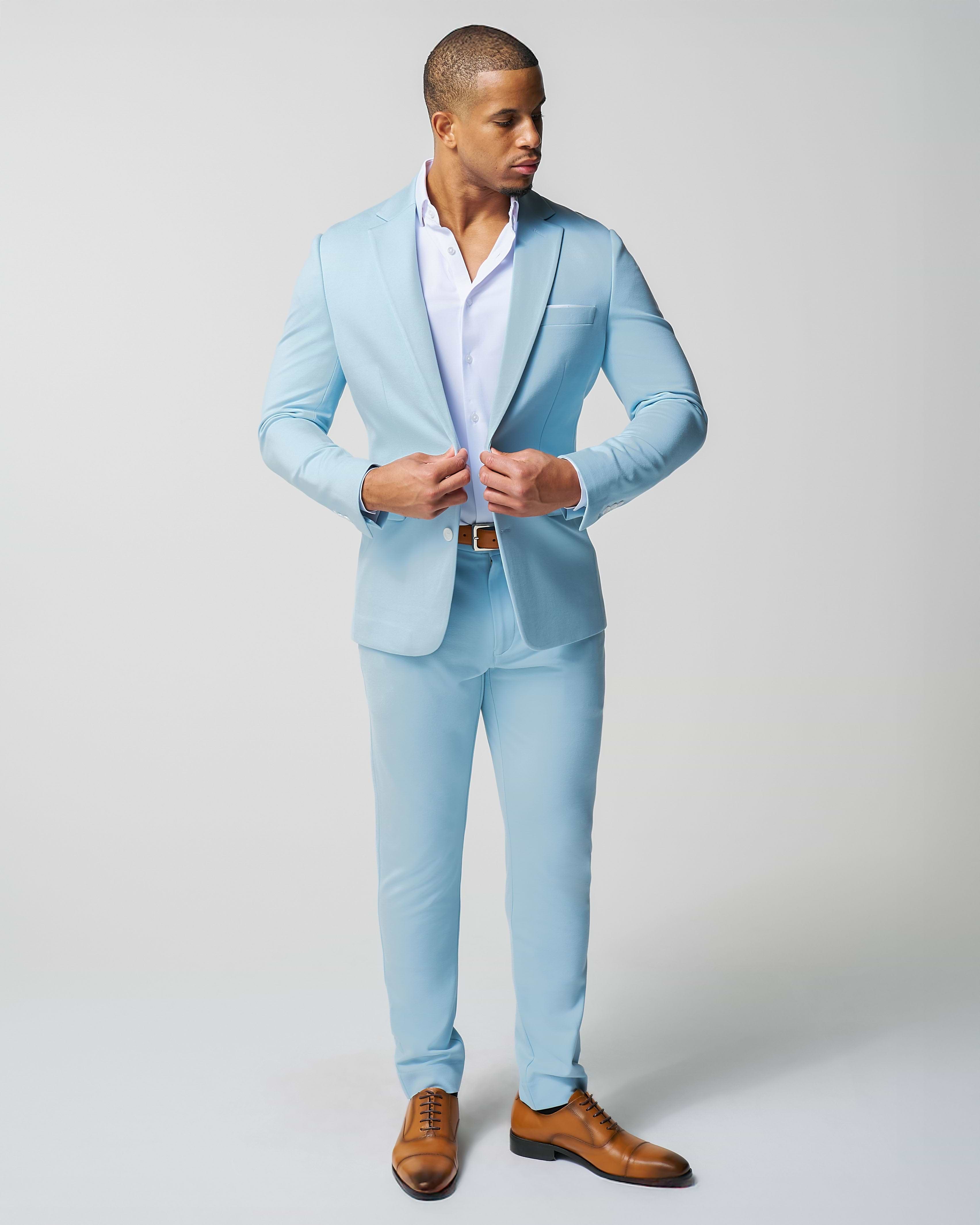 Athletic Fit Stretch Suit - Solid Cool Blue