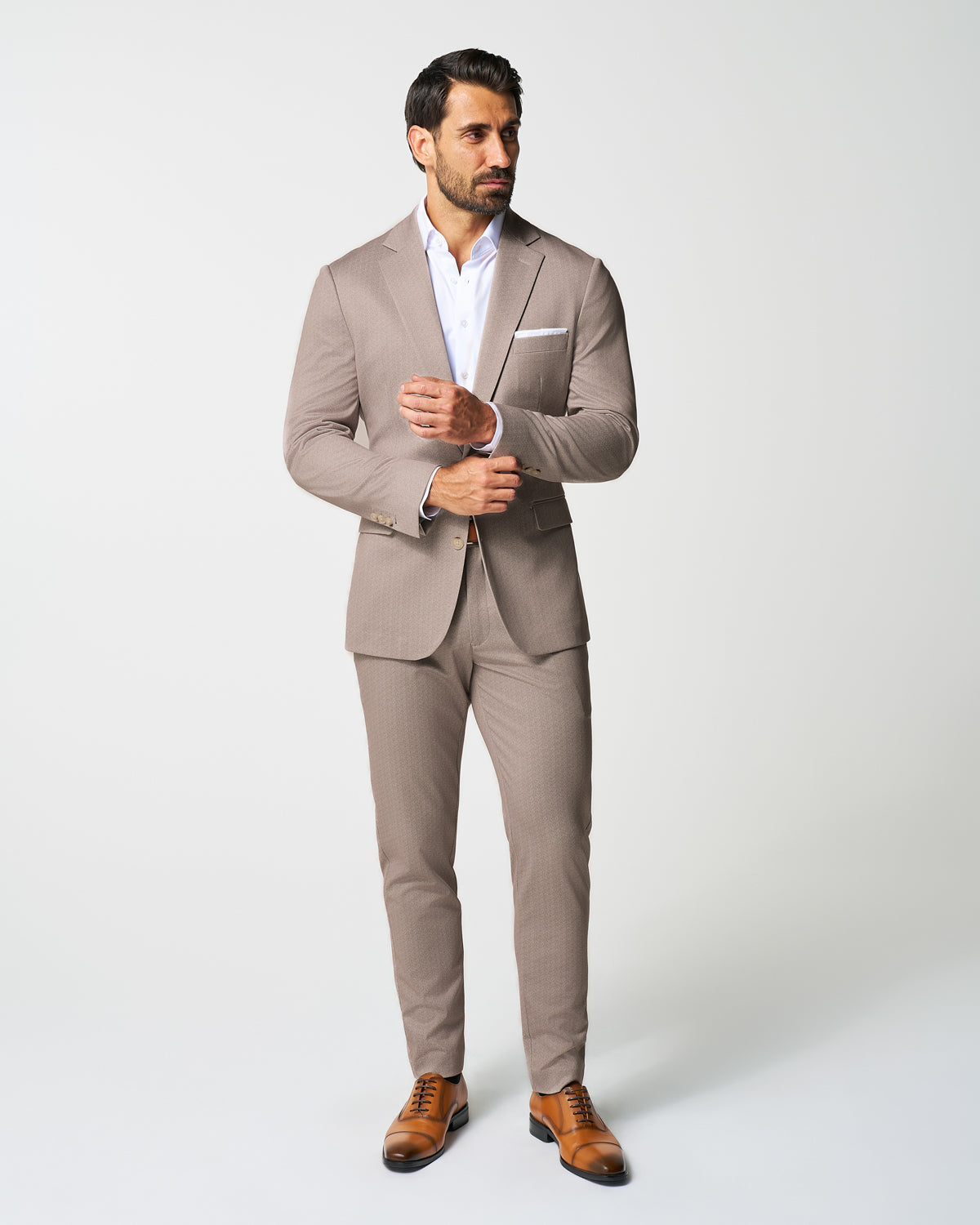 Athletic Fit Stretch Suit - Tan Herringbone