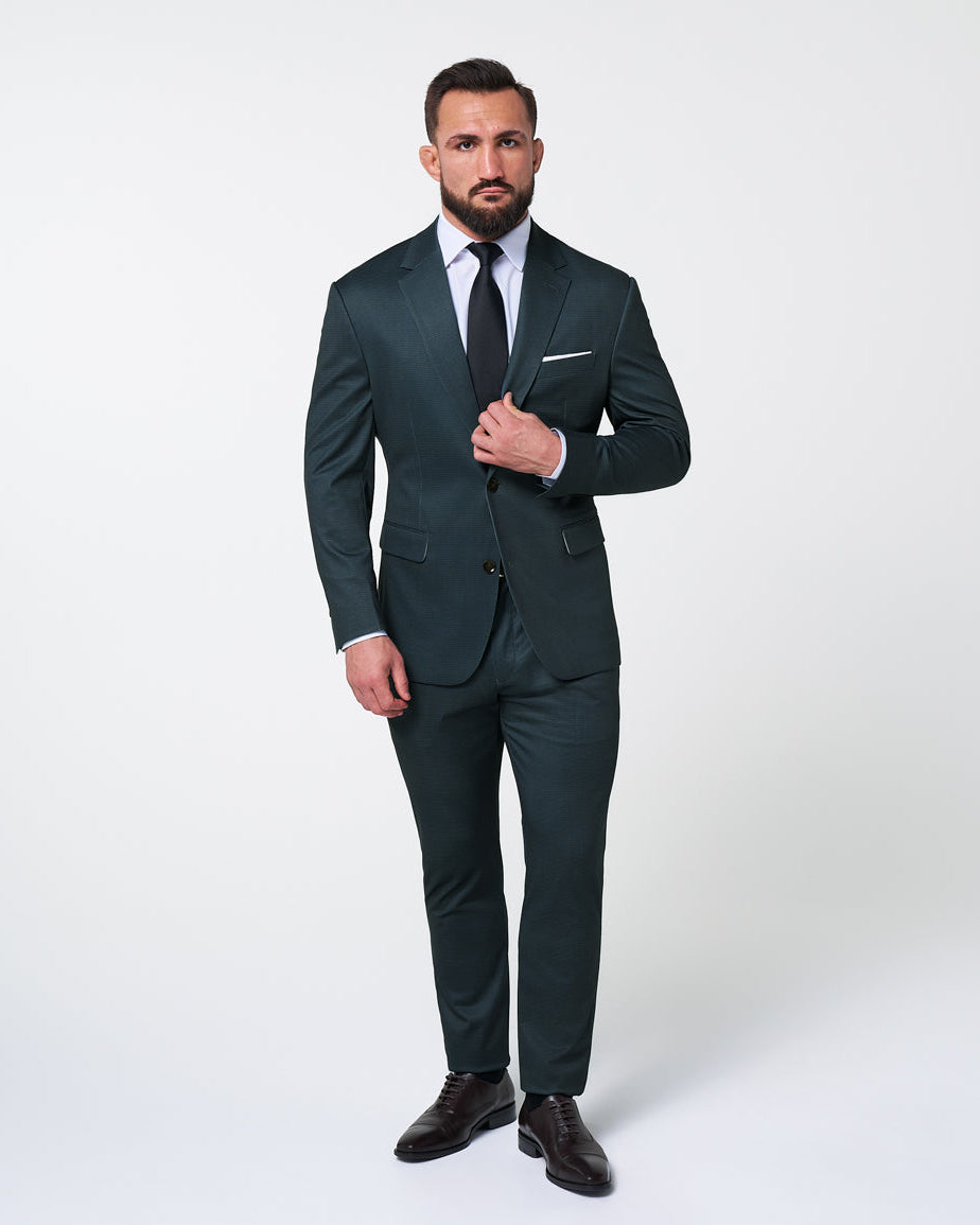 Athletic Fit Stretch Suit - Navy and Light Blue Microcheck