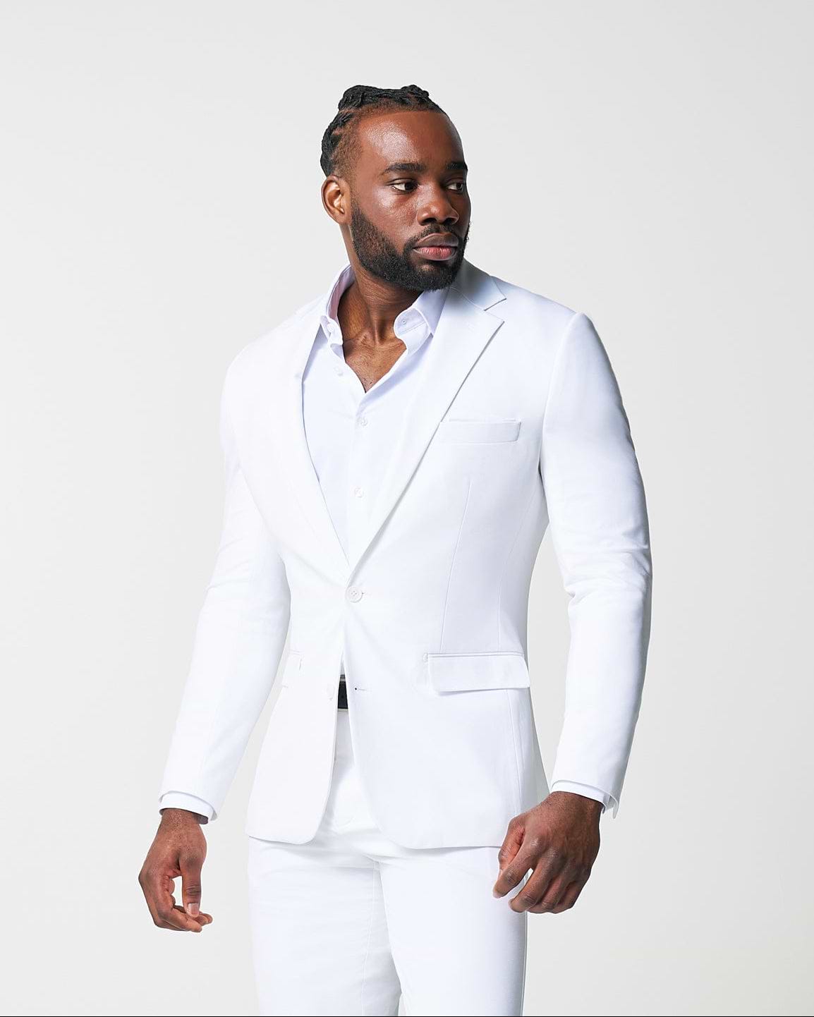 Athletic Fit Stretch Suit - Solid White