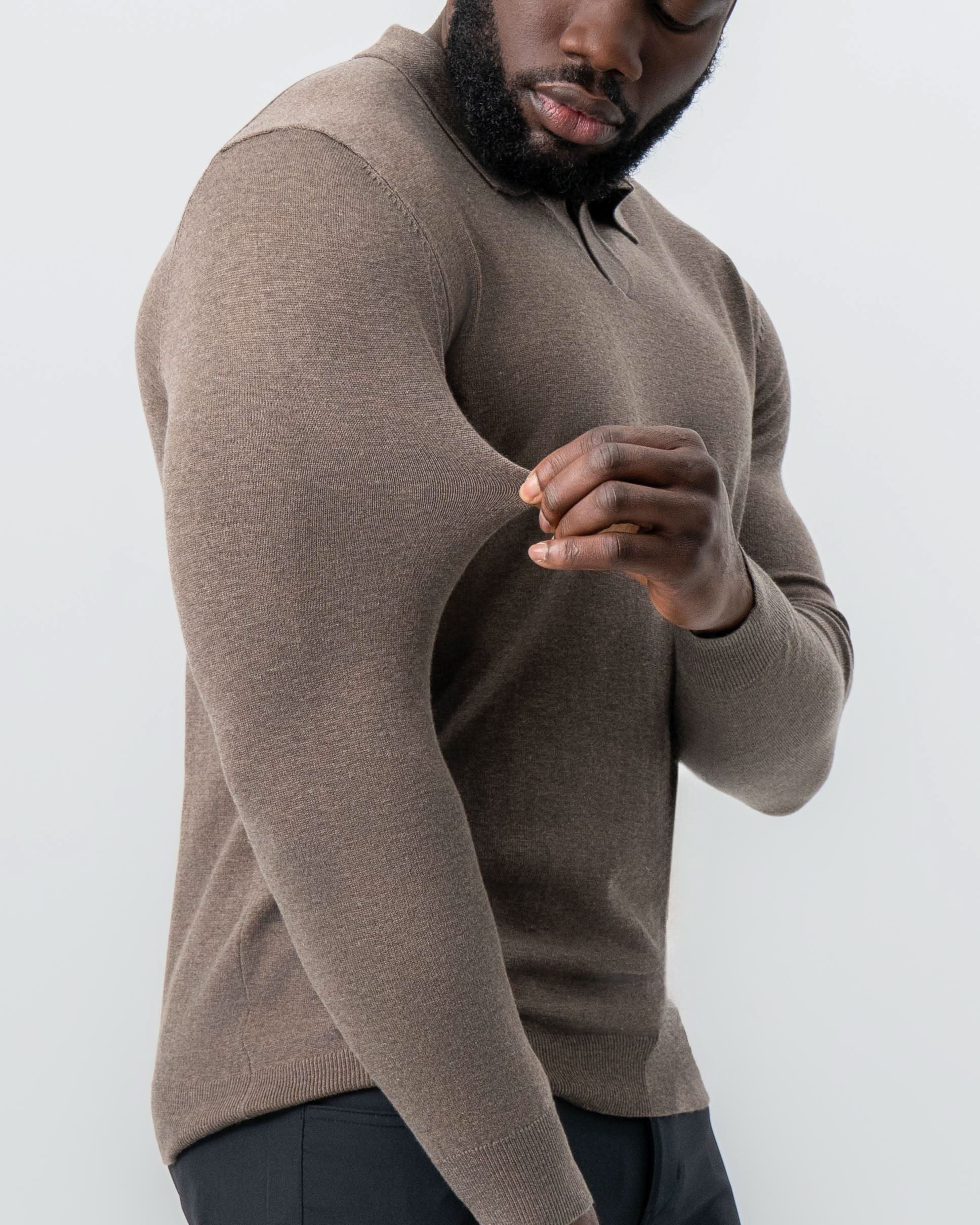 Buttonless Sweater Polo - Brown