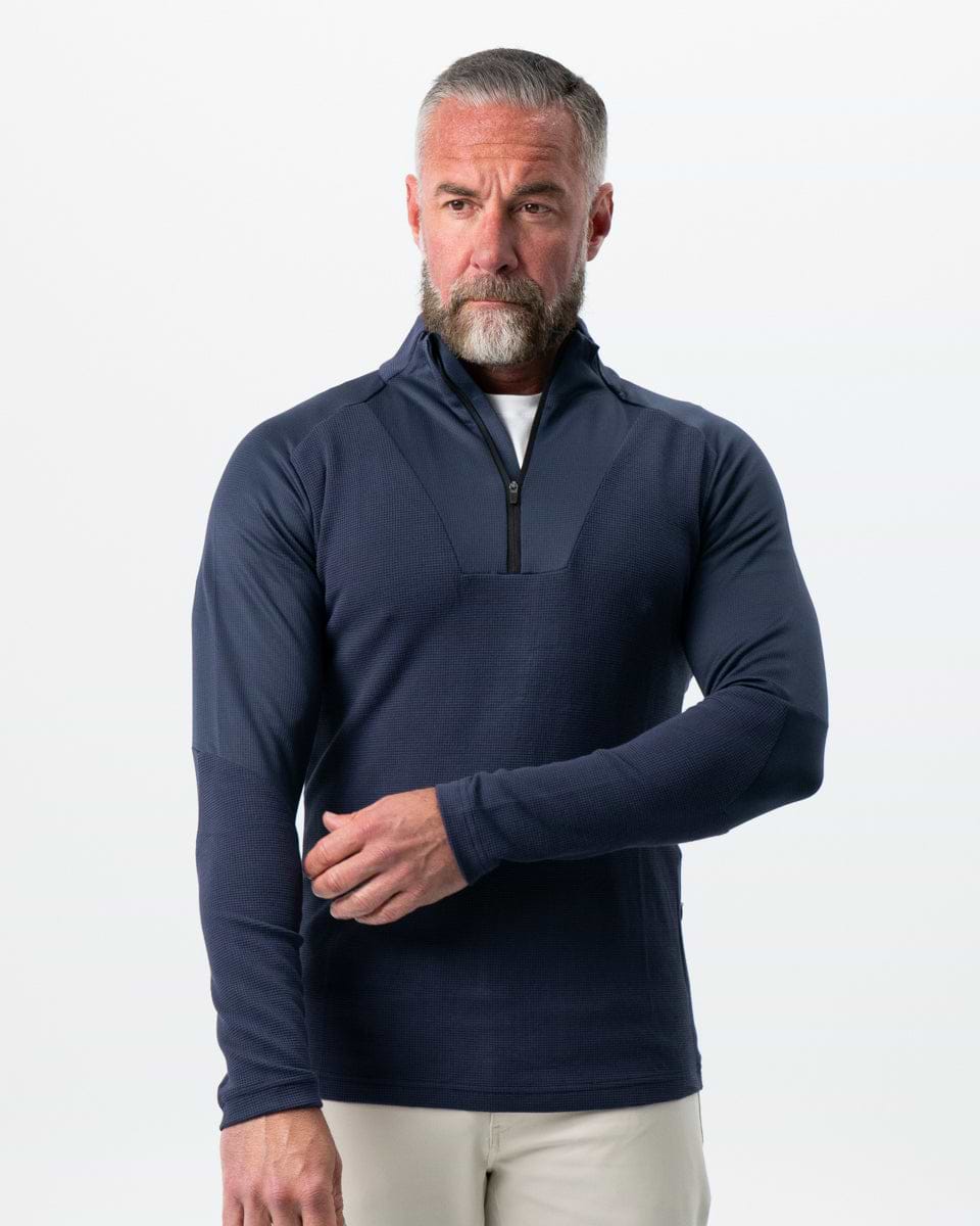 Waffle Knit Quarter Zip - Navy