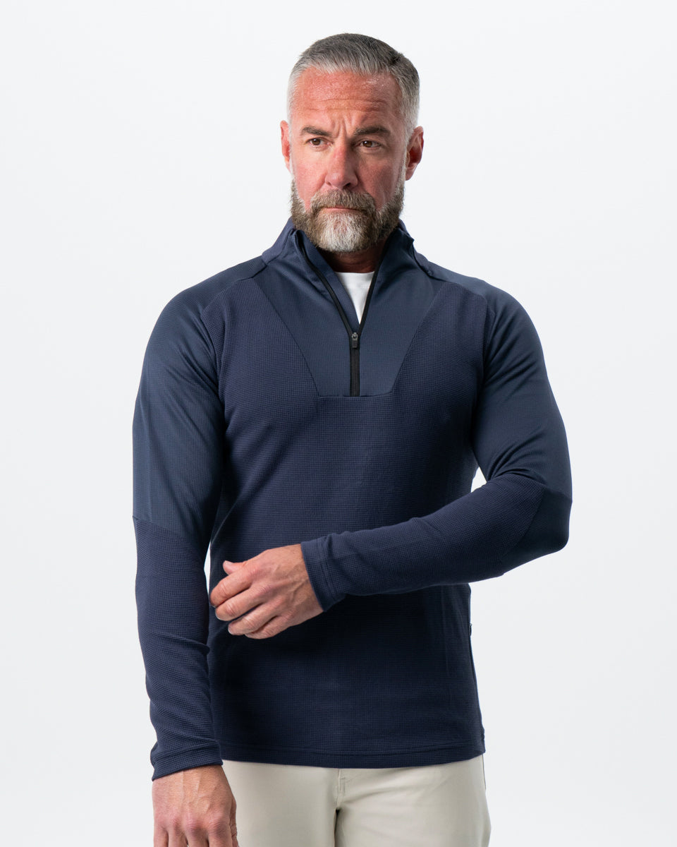 Waffle Knit Quarter Zip - Navy