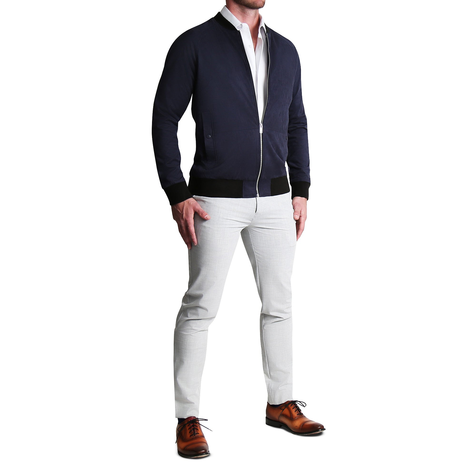 Suede Stretch Bomber - Navy