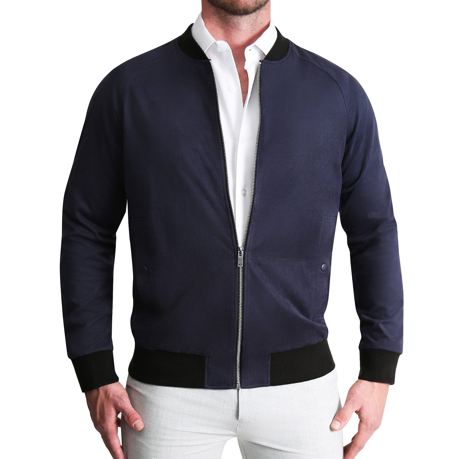 Suede Stretch Bomber - Navy