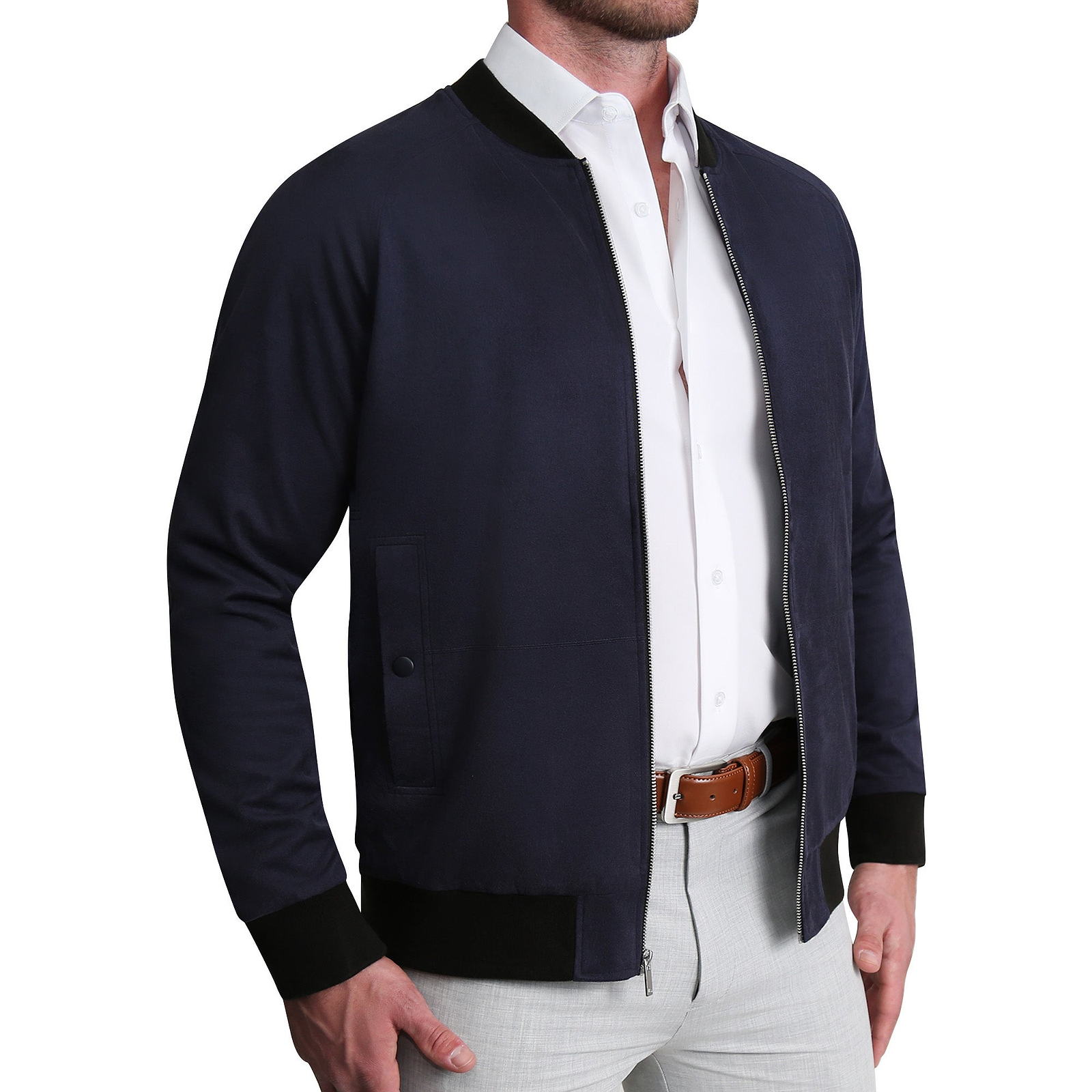 Suede Stretch Bomber - Navy
