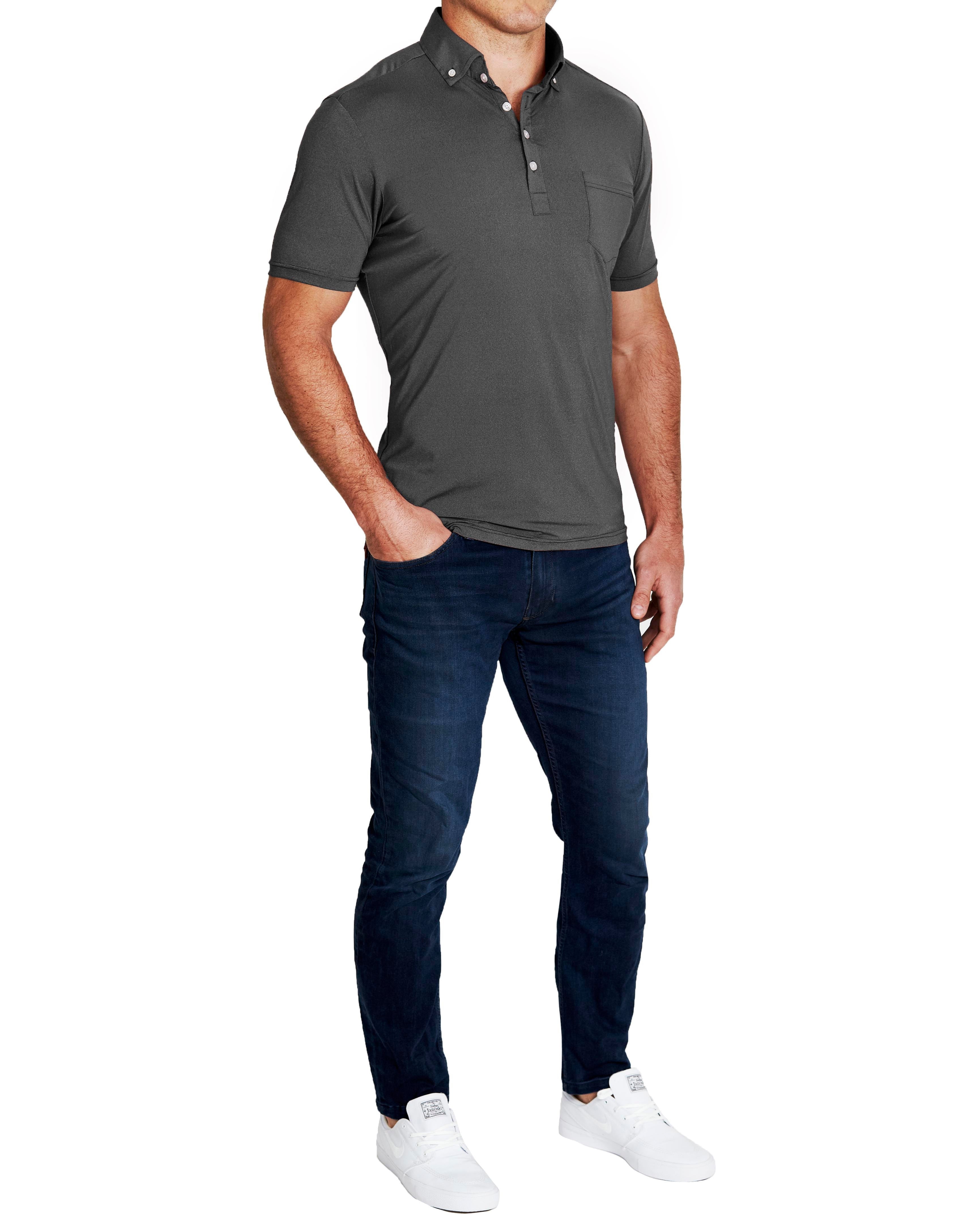 "The Allen" Charcoal Tech Polo