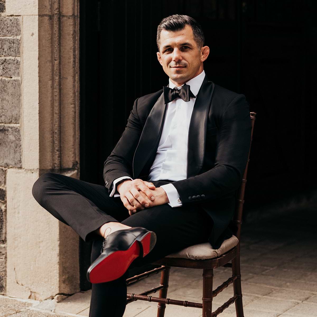 Athletic Fit Stretch Tuxedo - Black with Shawl Lapel