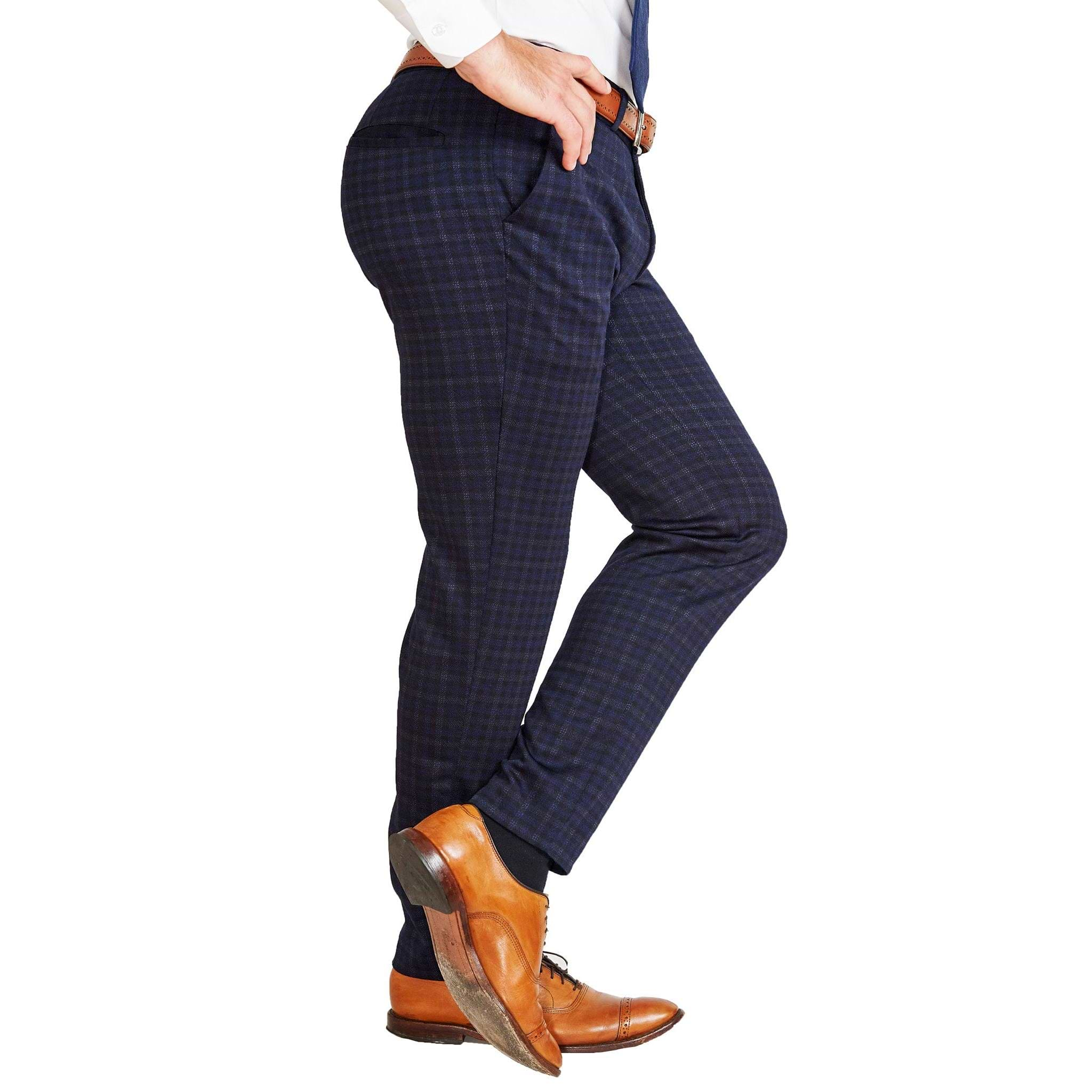 Athletic Fit Stretch Suit Pants - Blue Plaid