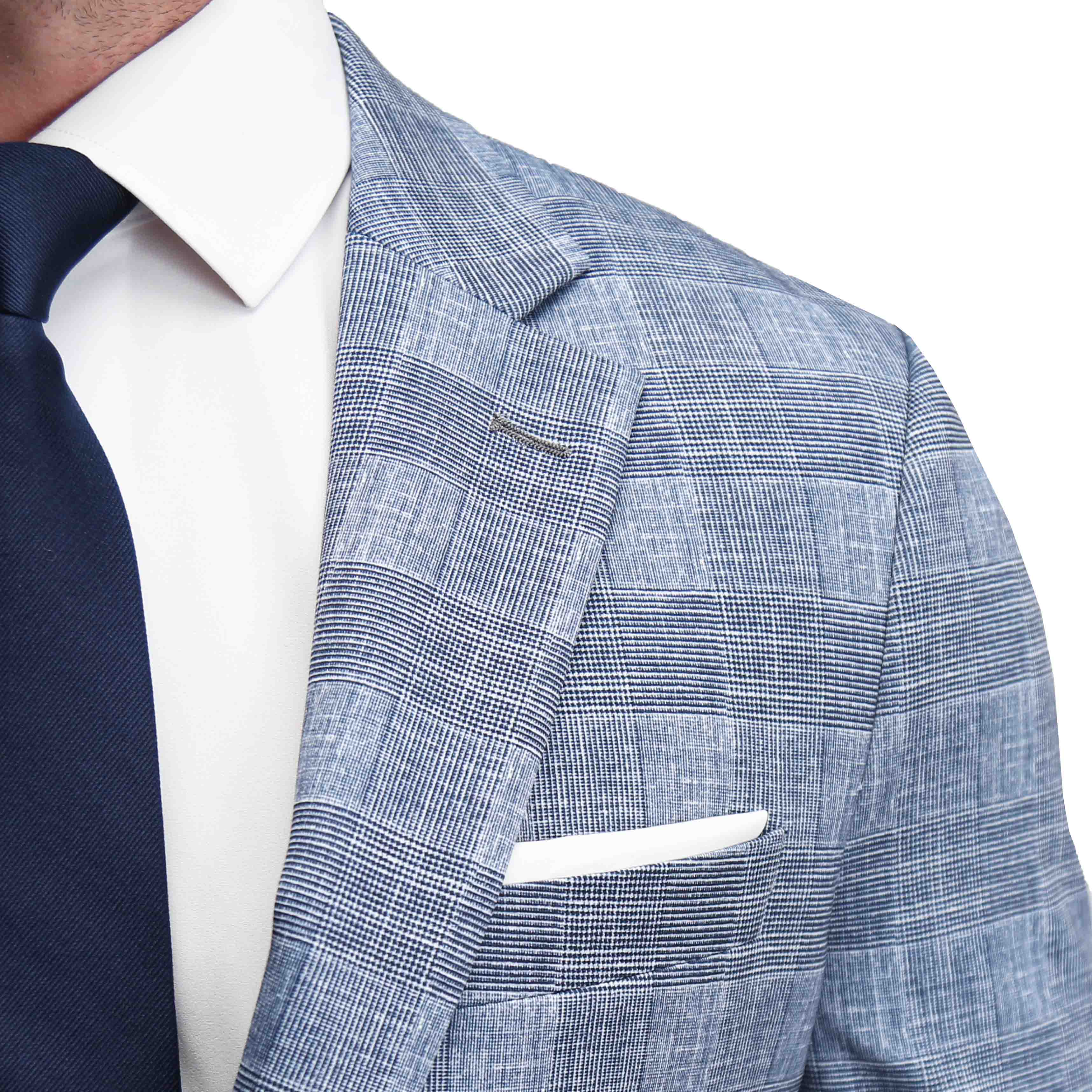 Athletic Fit Stretch Suit - Knit Light Blue, Navy & White Plaid