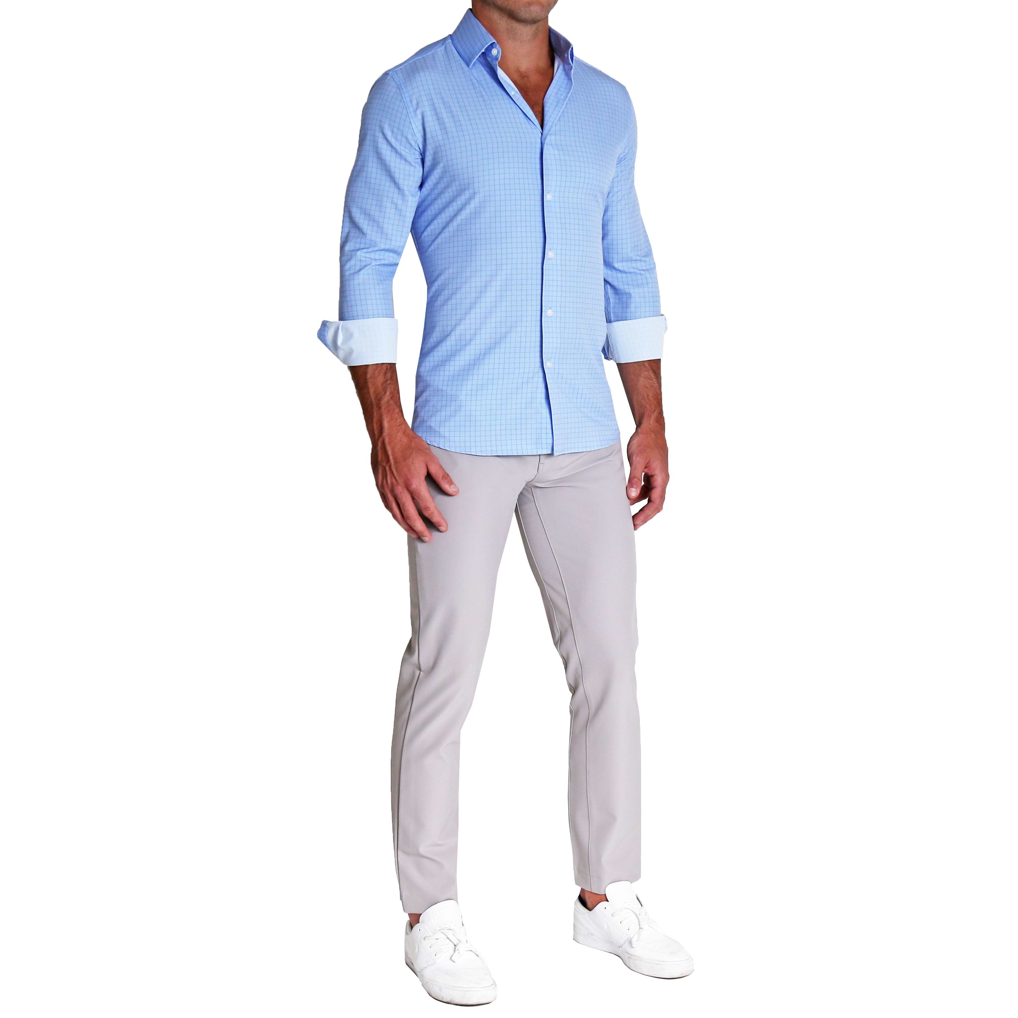 "The Reynolds" Powder Blue & Navy Windowpane - Classic Fit