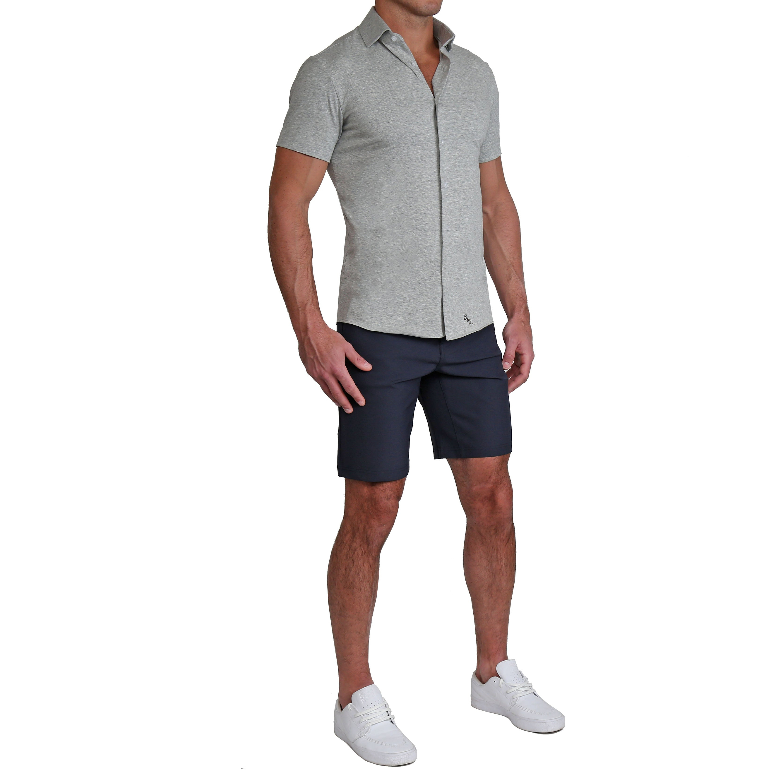 "The Baldwin" Grey Short Sleeve Button Down
