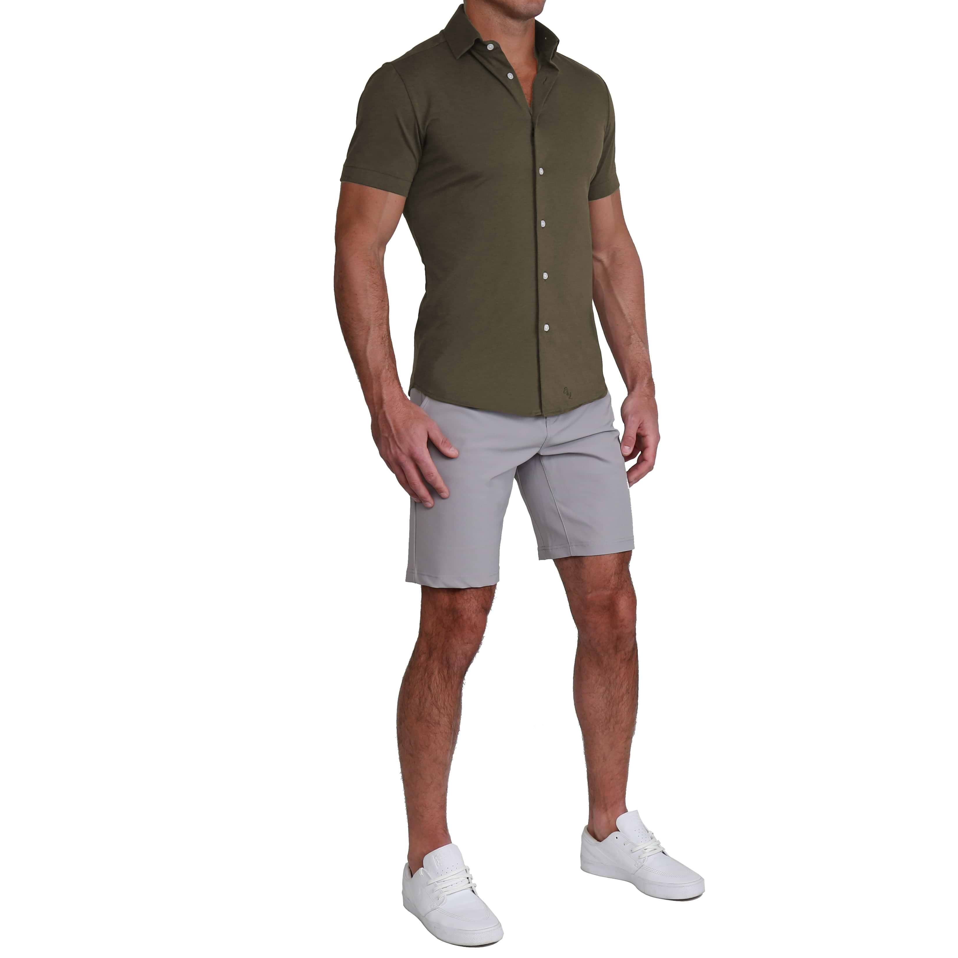 "The Lincoln" Olive Short Sleeve Button Down