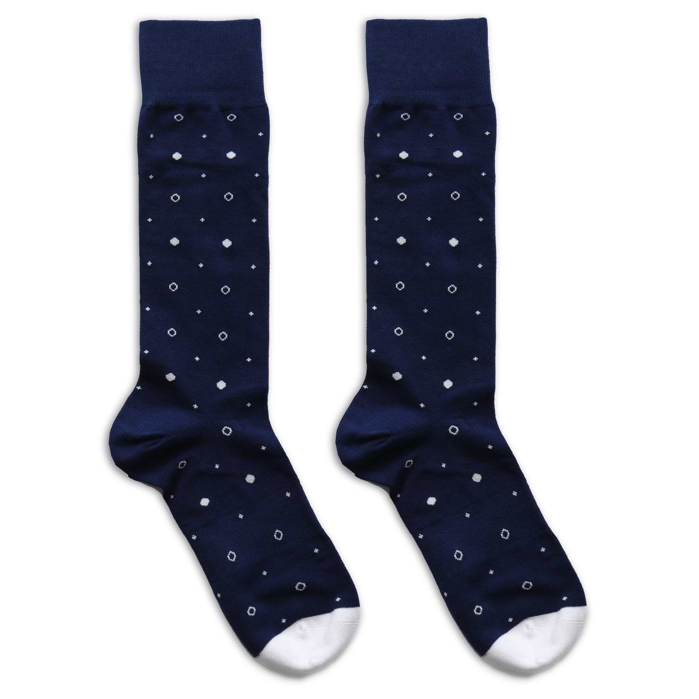 Navy with White Circles Dress Socks