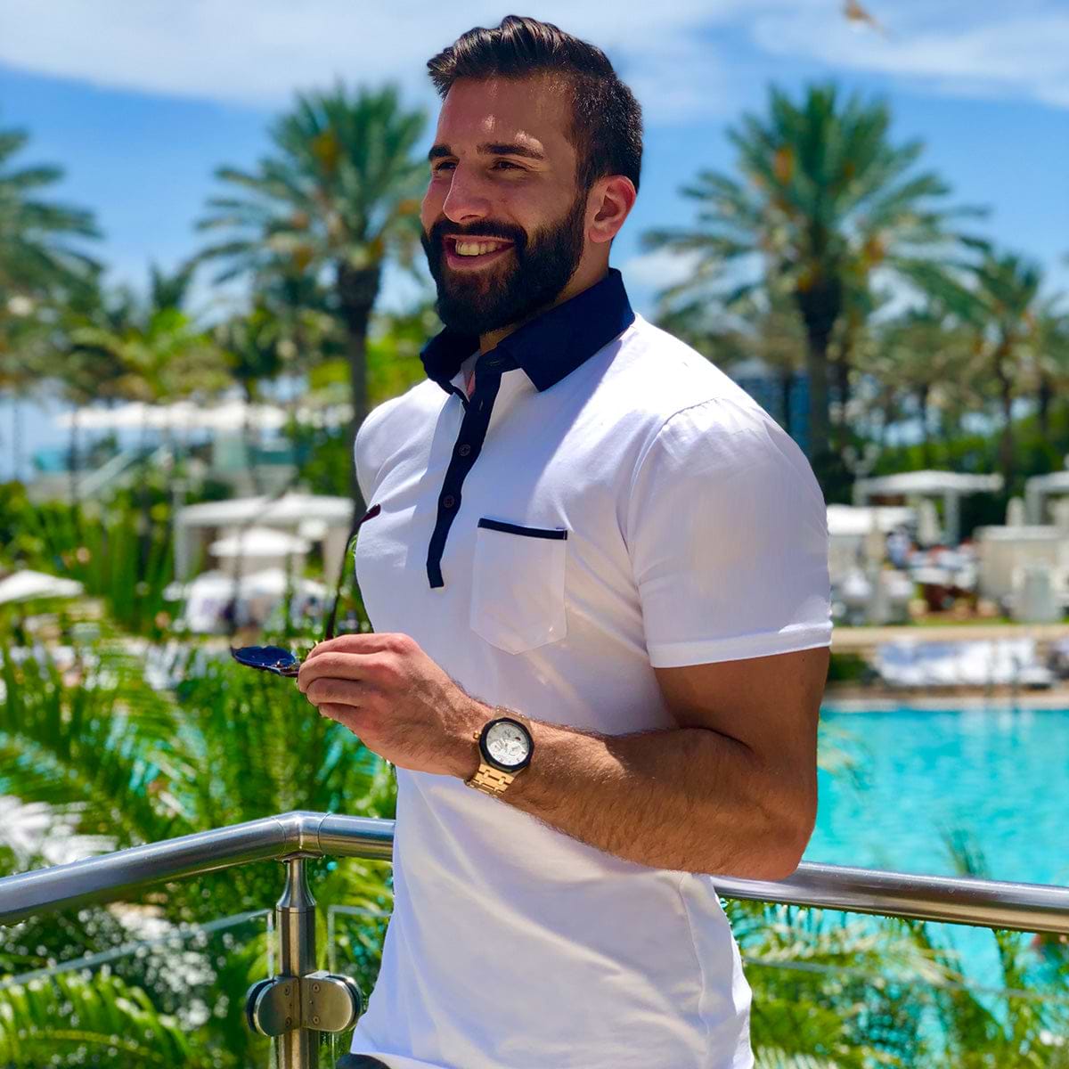 "The Felix" Blue on White Polo