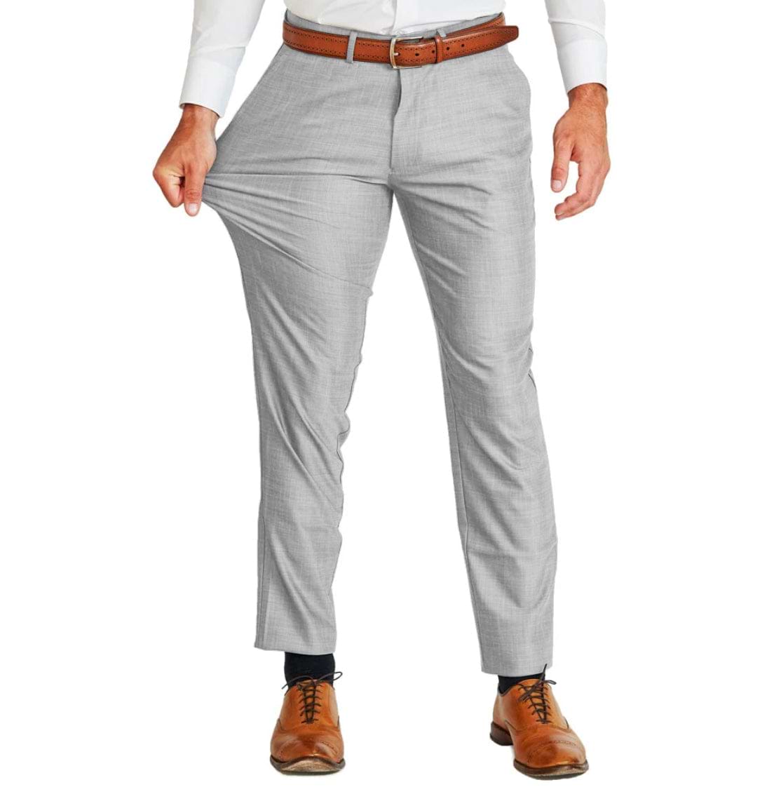 Athletic Fit Stretch Suit - Lightweight Heathered Light Grey