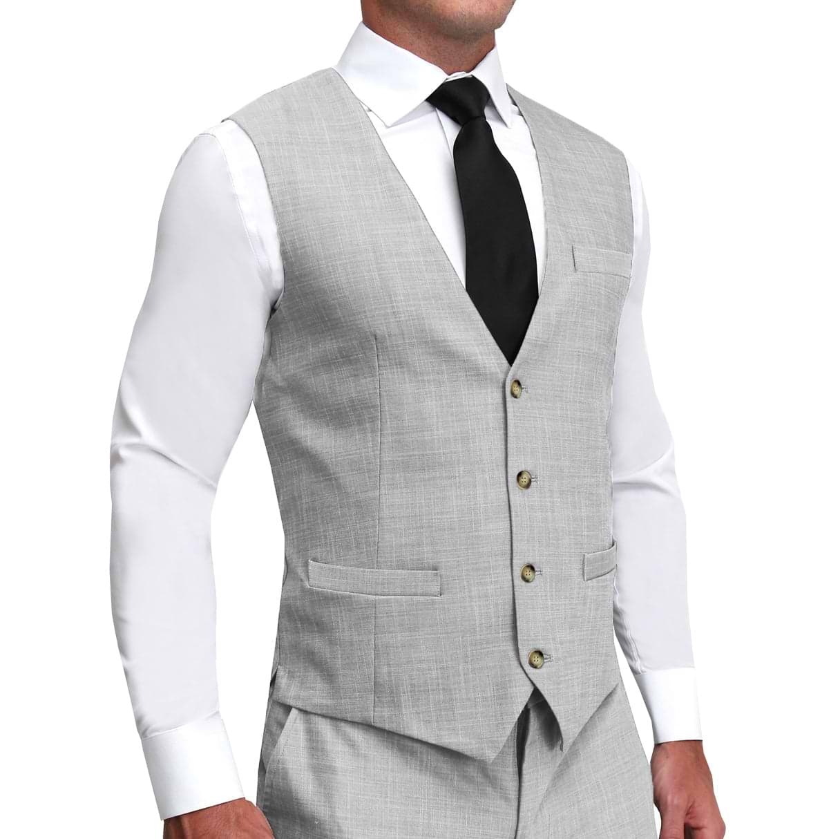 Athletic Fit Stretch Suit Vest - Lightweight Heathered Light Grey