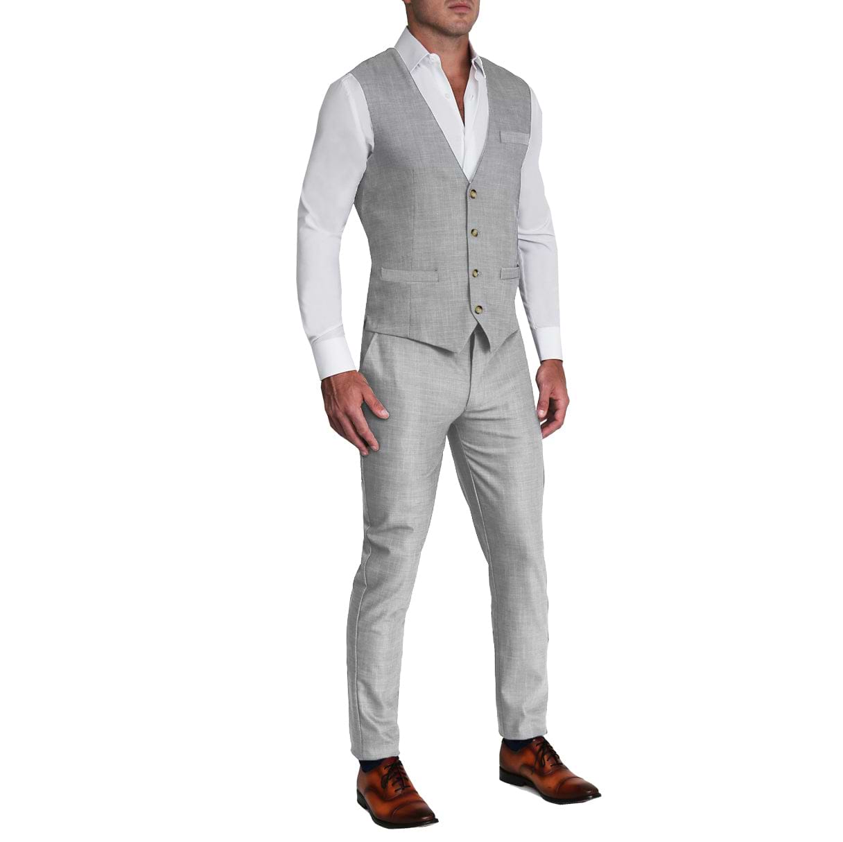 Athletic Fit Stretch Suit Vest - Lightweight Heathered Light Grey