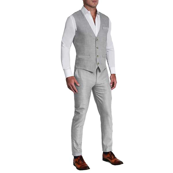 Athletic Fit Stretch Suit Vest - Heathered Light Blue